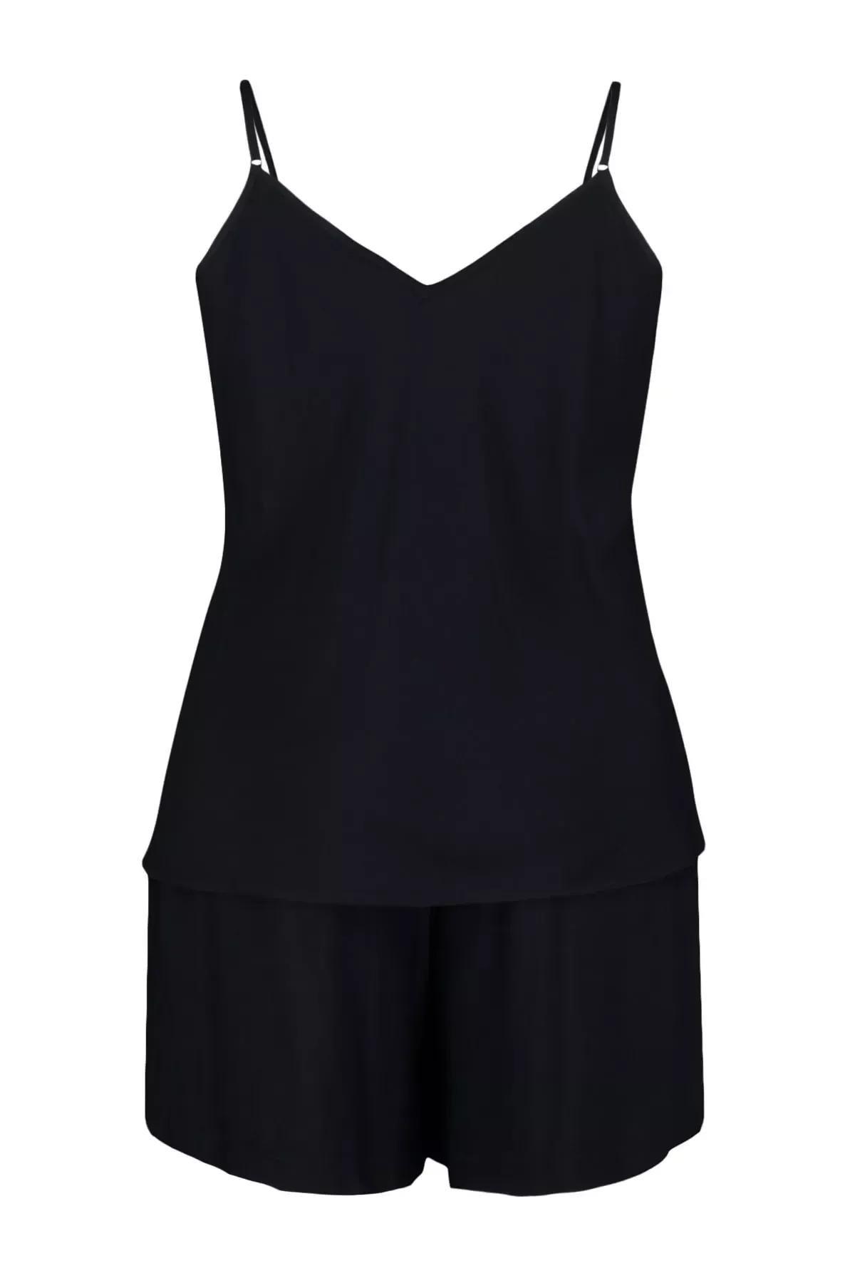 Black V-Neck Plus Size Pajama, Set Of 2, Black, large image number 5