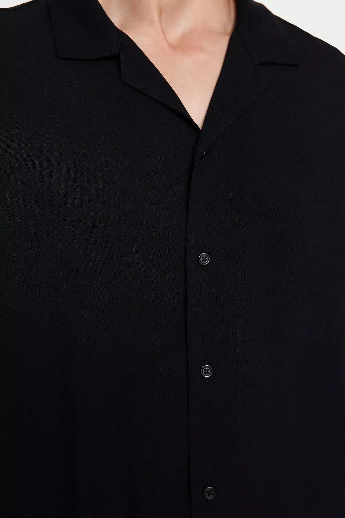 Black Viscose Collared Shirt, Black, large image number 4