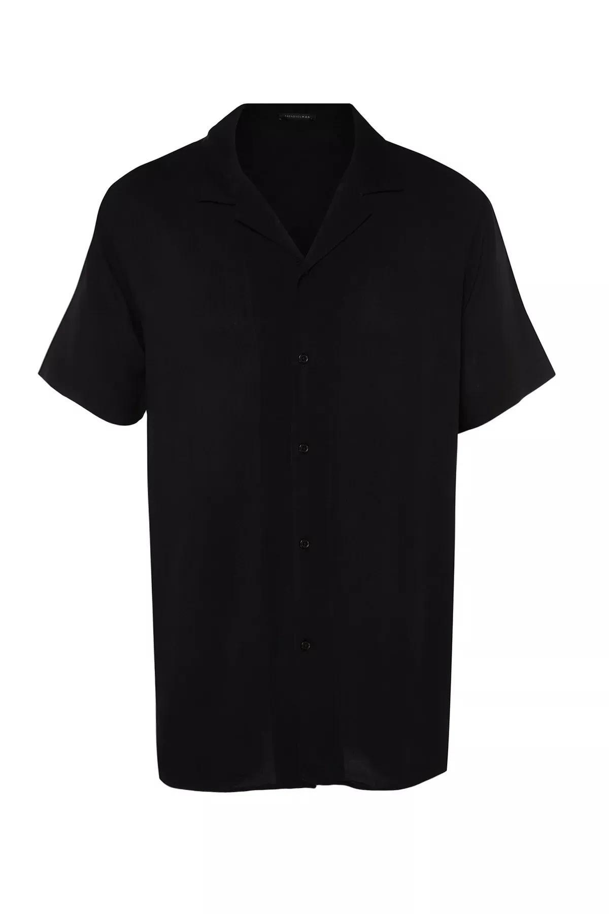 Black Viscose Collared Shirt, Black, large image number 5