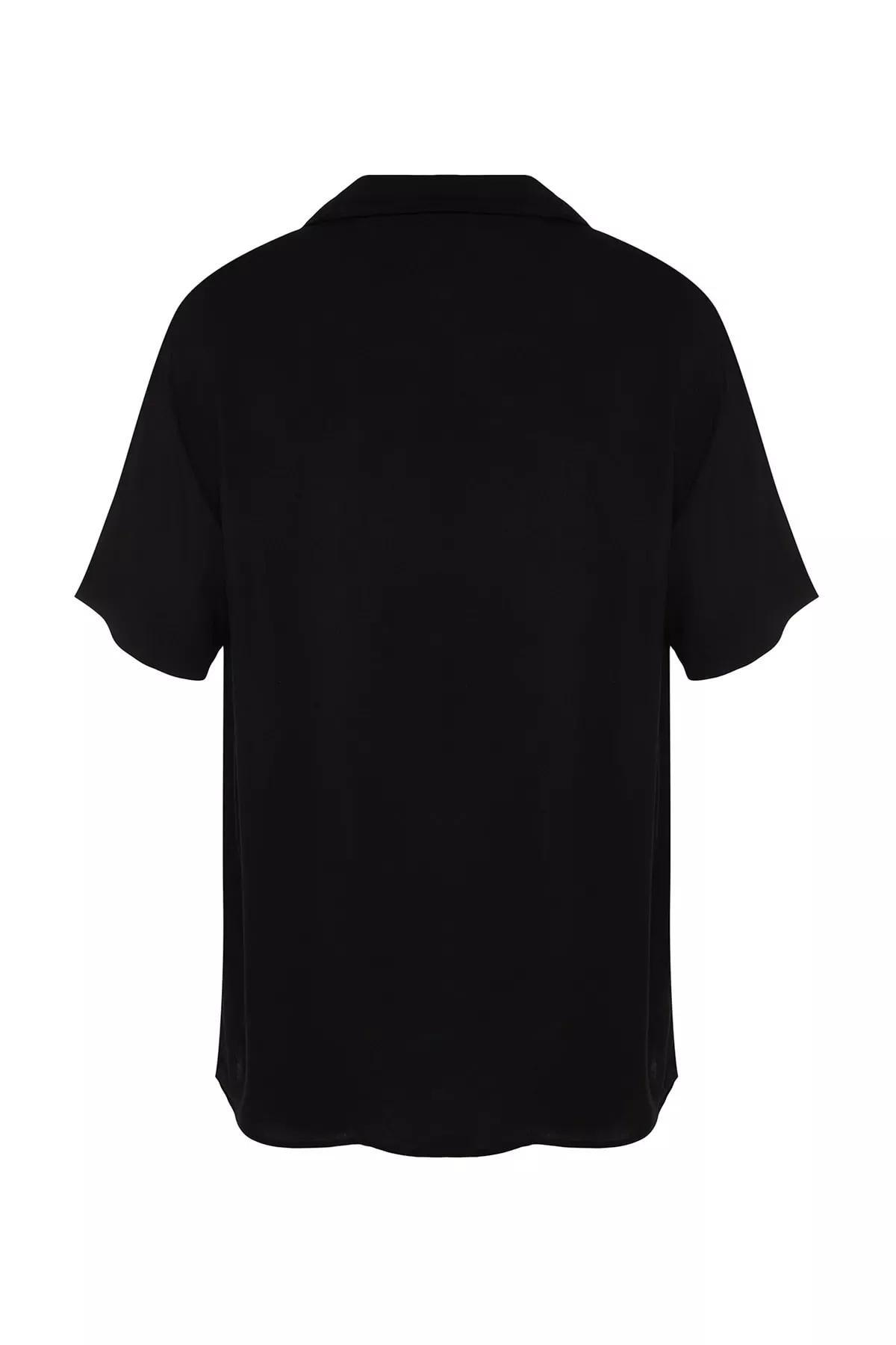 Black Viscose Collared Shirt, Black, large image number 6