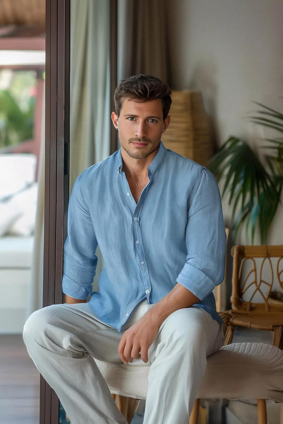 Blue Fitted Shirt, Anthracite, large image number 4