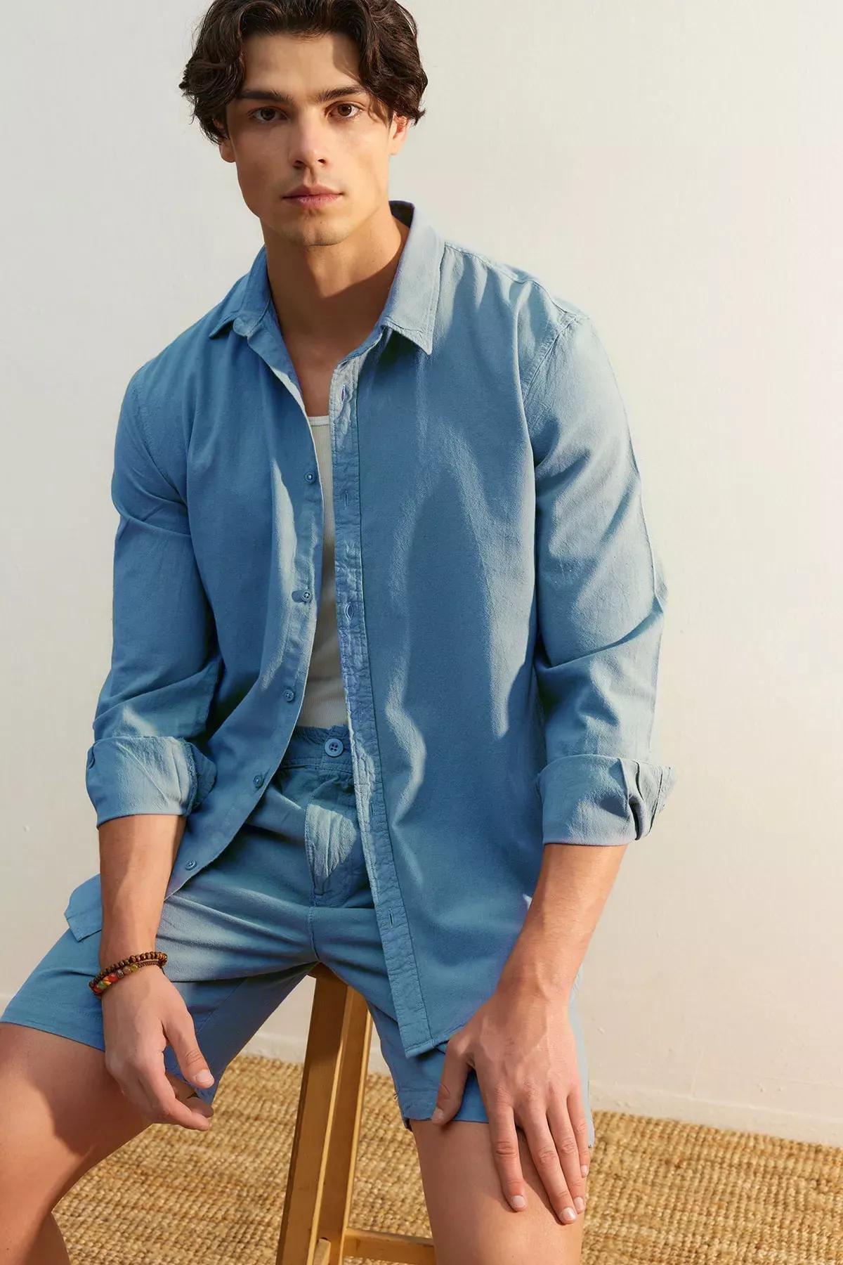 Blue Fitted Shirt, Anthracite, large image number 6