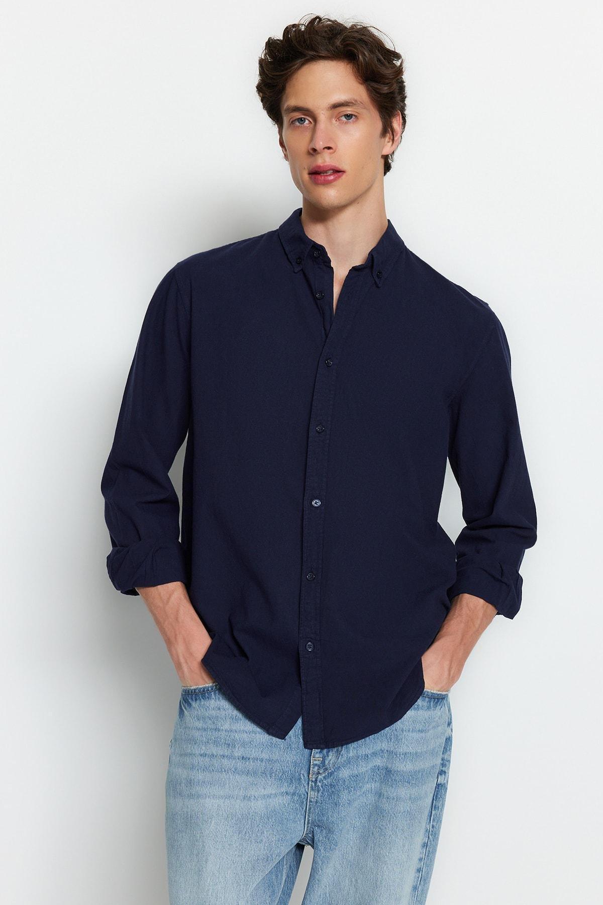 Navy Cotton Collared Shirt, , large image number 3