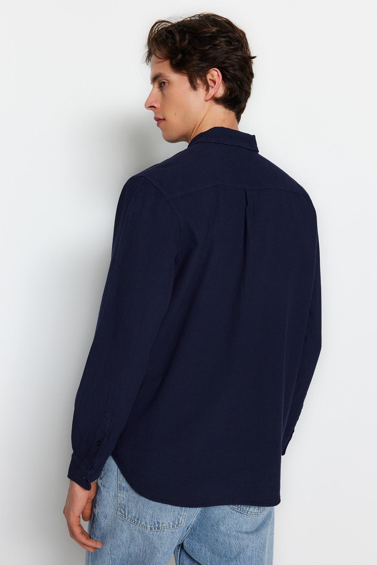 Navy Cotton Collared Shirt, , large image number 4