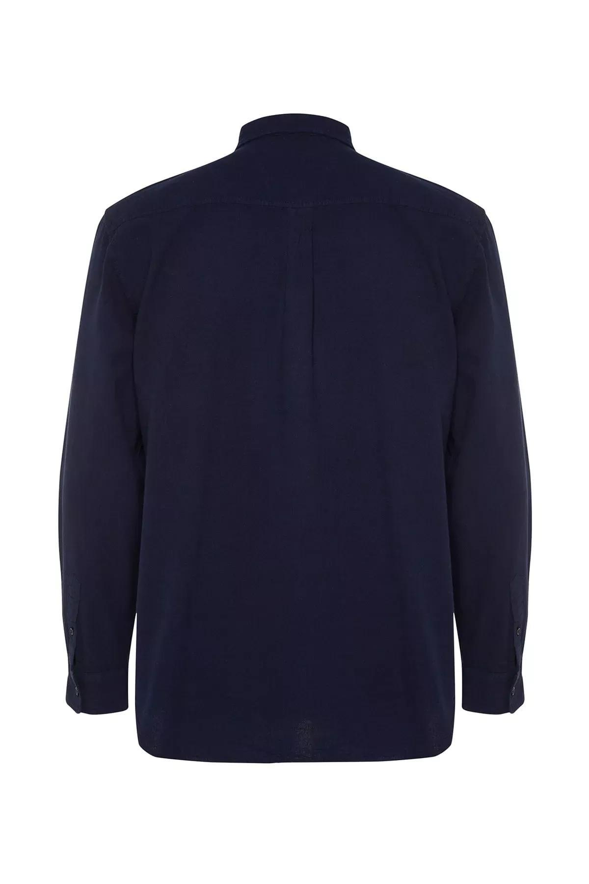 Navy Cotton Collared Shirt, Dark blue, large image number 7