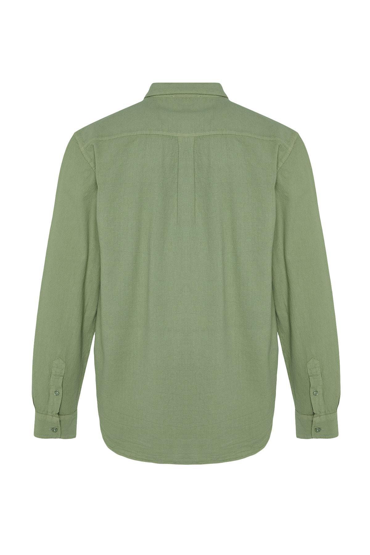 Khaki Cotton Collared Shirt, , large image number 4
