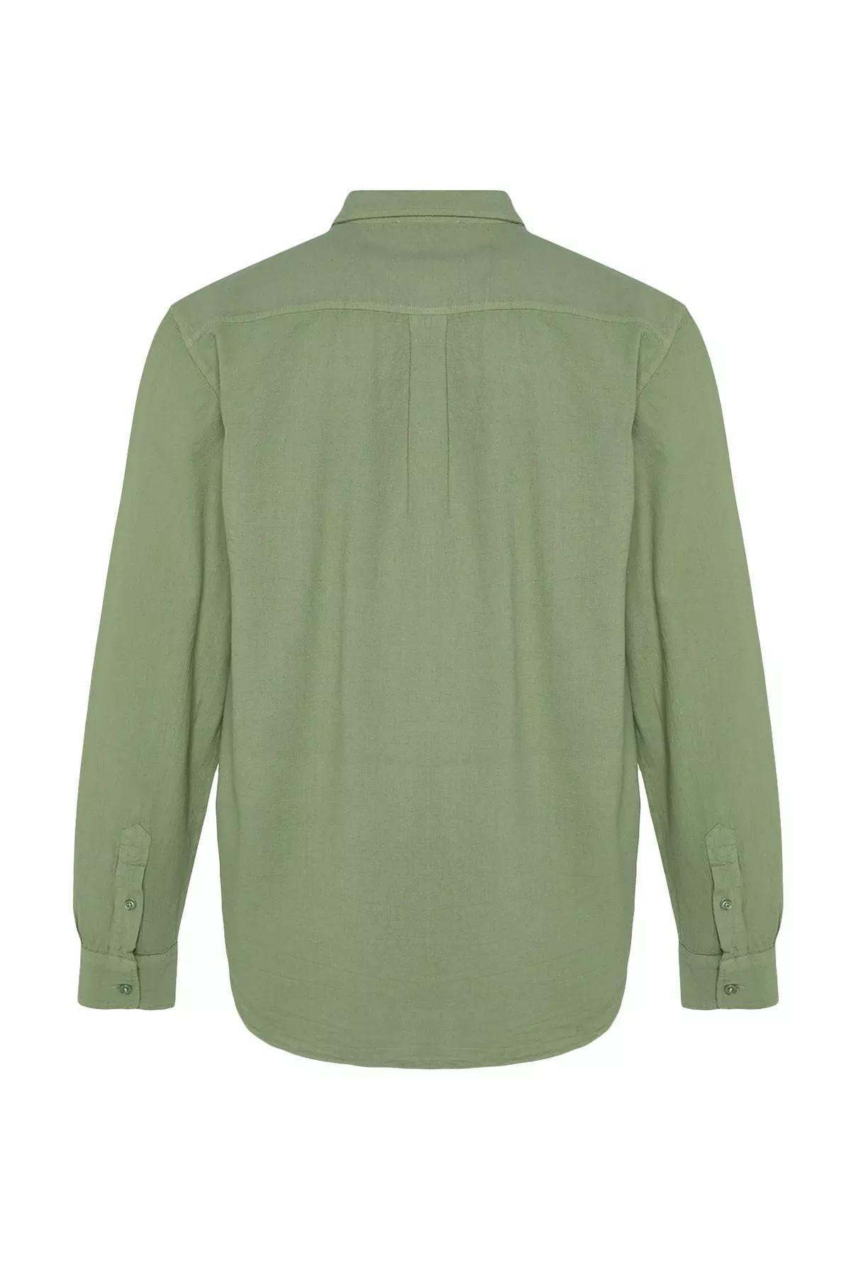 Khaki Cotton Collared Shirt, Khaki, large image number 6