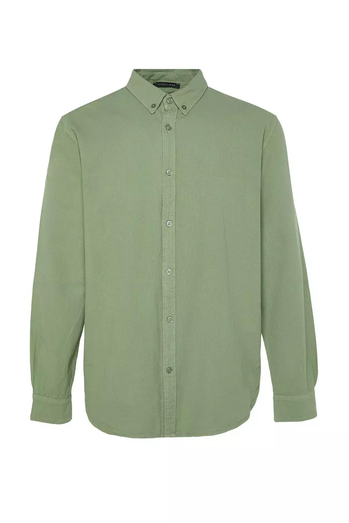 Khaki Cotton Collared Shirt, Khaki, large image number 7