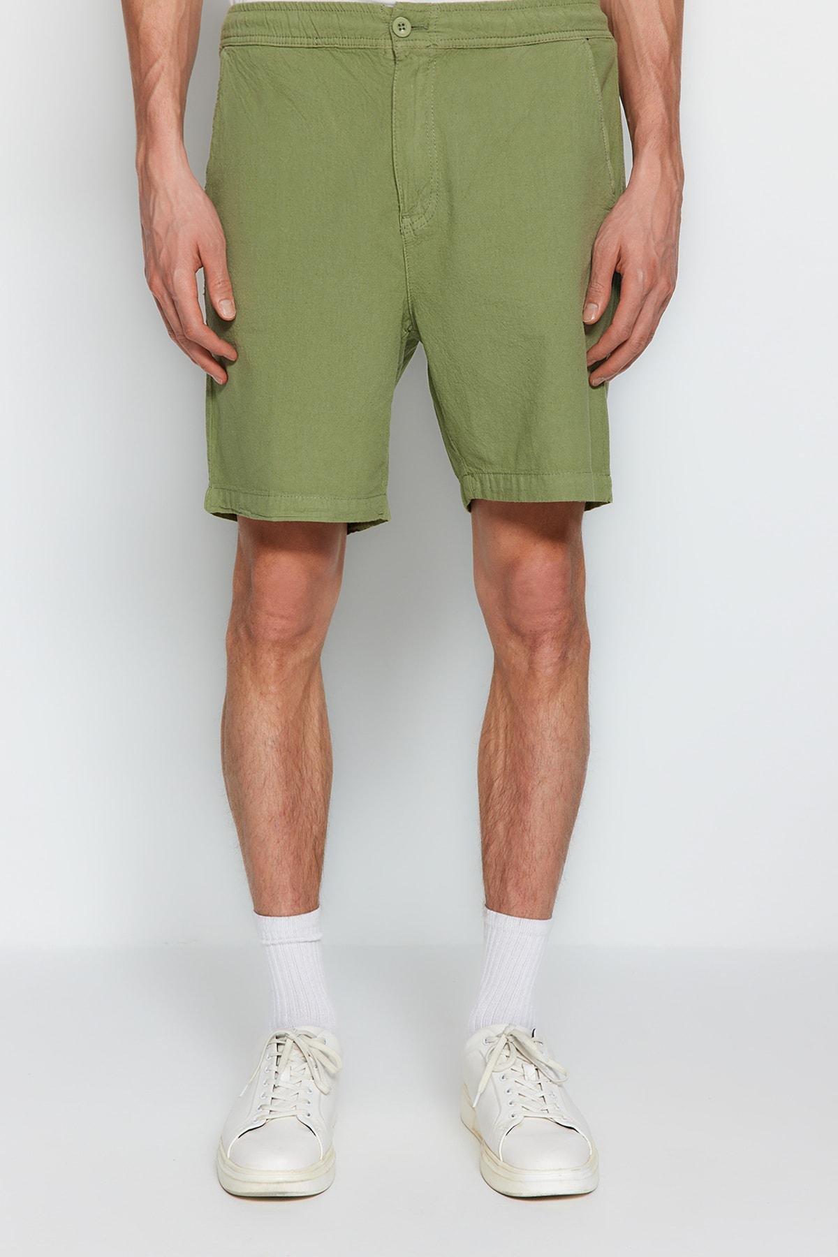 Khaki Loose Mid Waist Shorts, , large image number 2