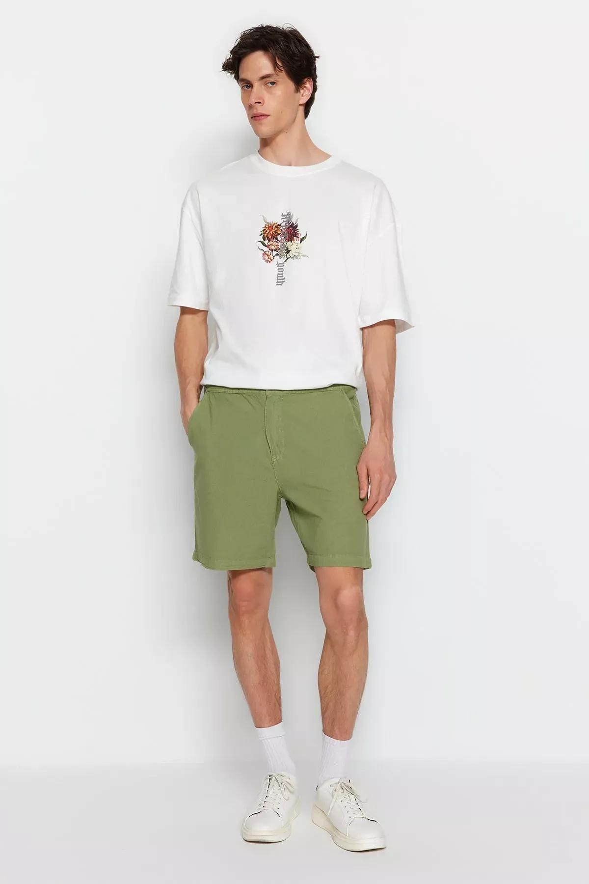 Khaki Loose Mid Waist Shorts, , large image number 2