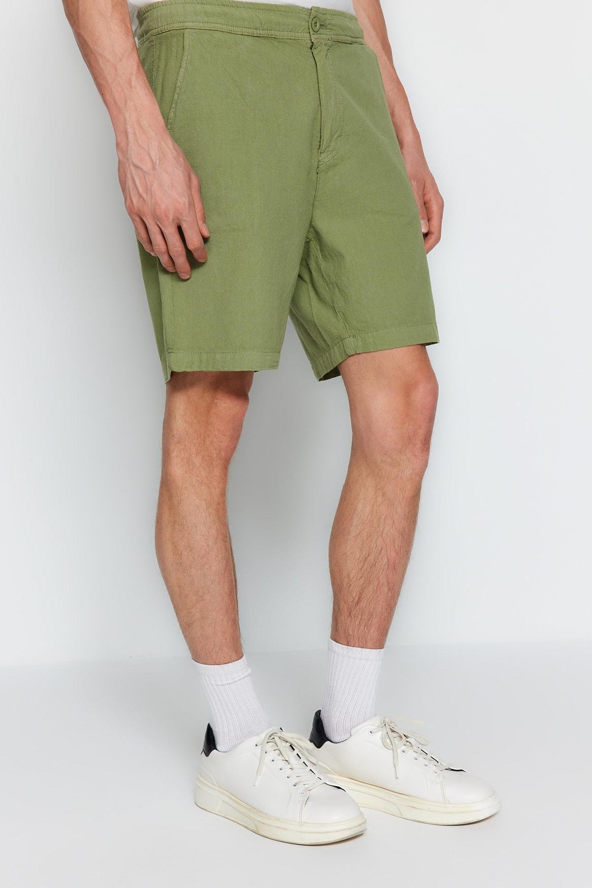 Khaki Loose Mid Waist Shorts, , large image number 3