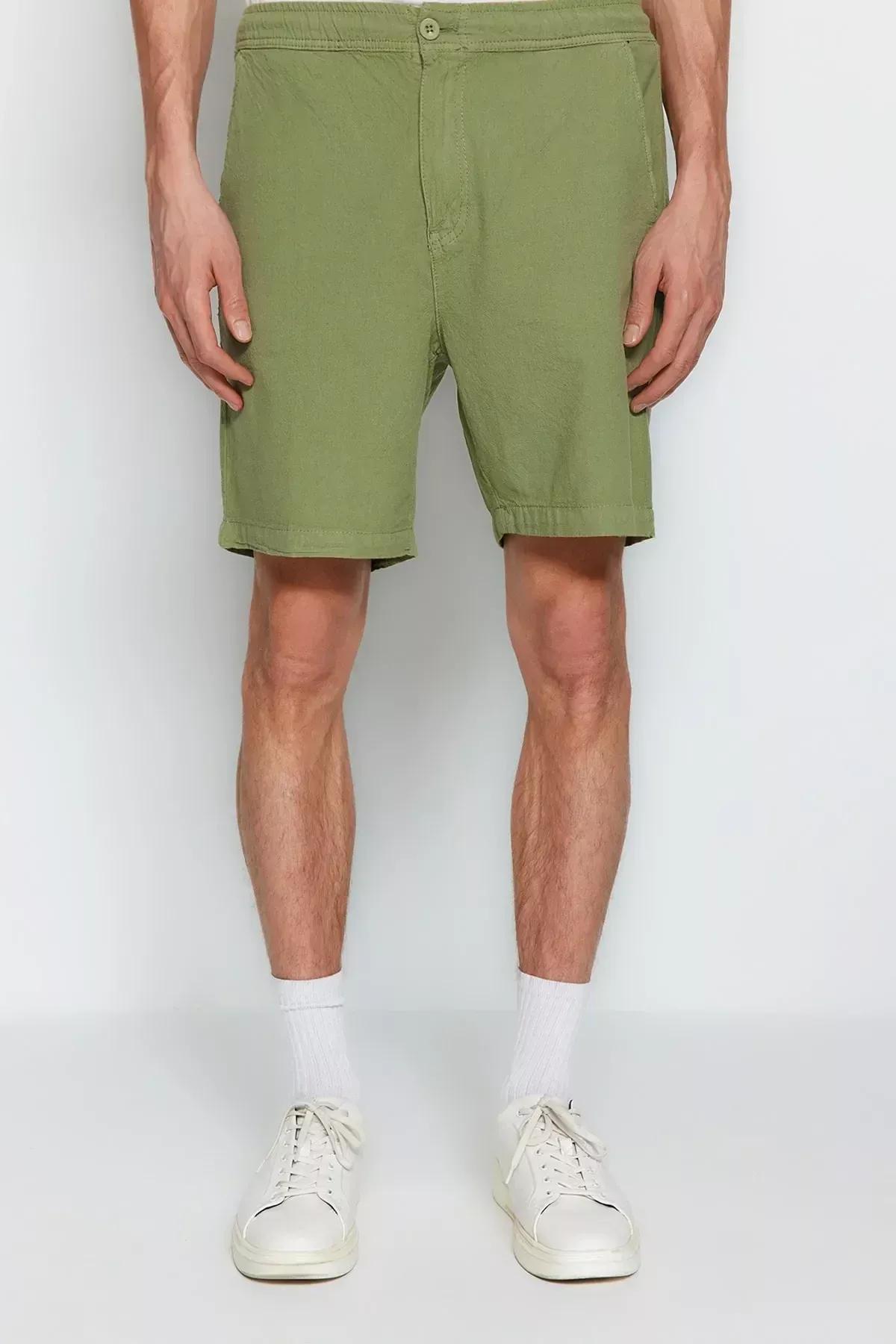 Khaki Loose Mid Waist Shorts, , large image number 3