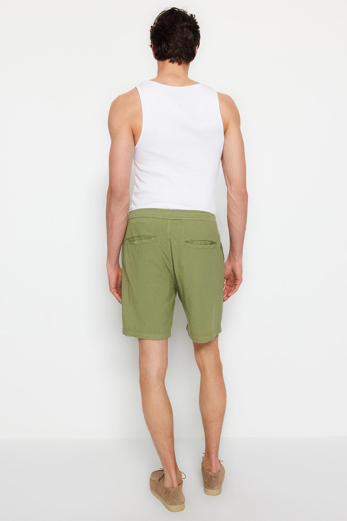 Khaki Loose Mid Waist Shorts, , large image number 4