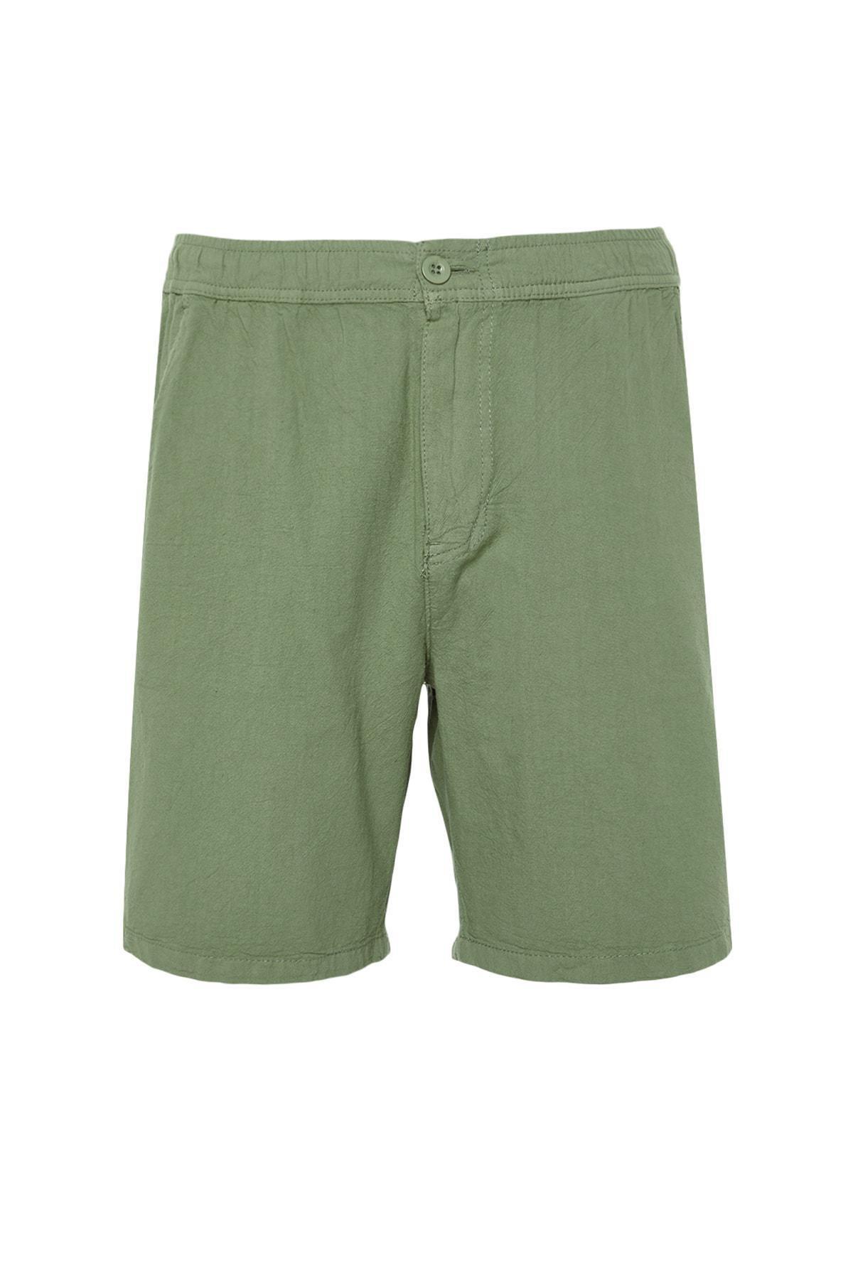 Khaki Loose Mid Waist Shorts, , large image number 5