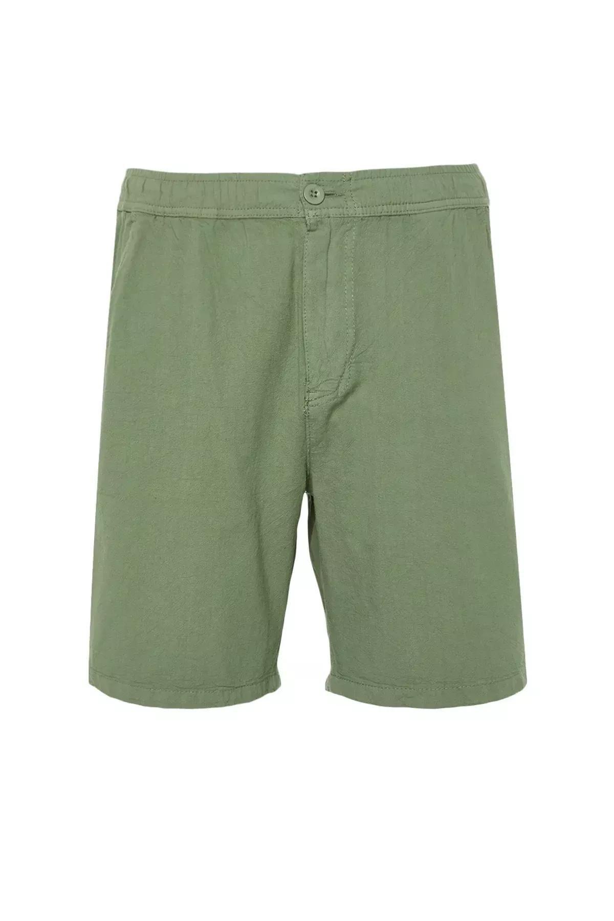 Khaki Loose Mid Waist Shorts, , large image number 5