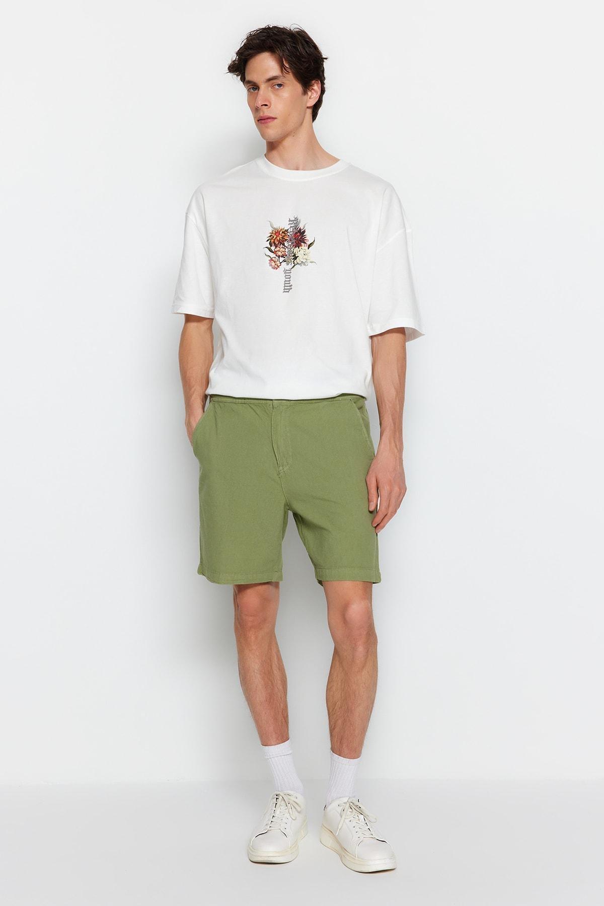 Khaki Loose Mid Waist Shorts, , large image number 6