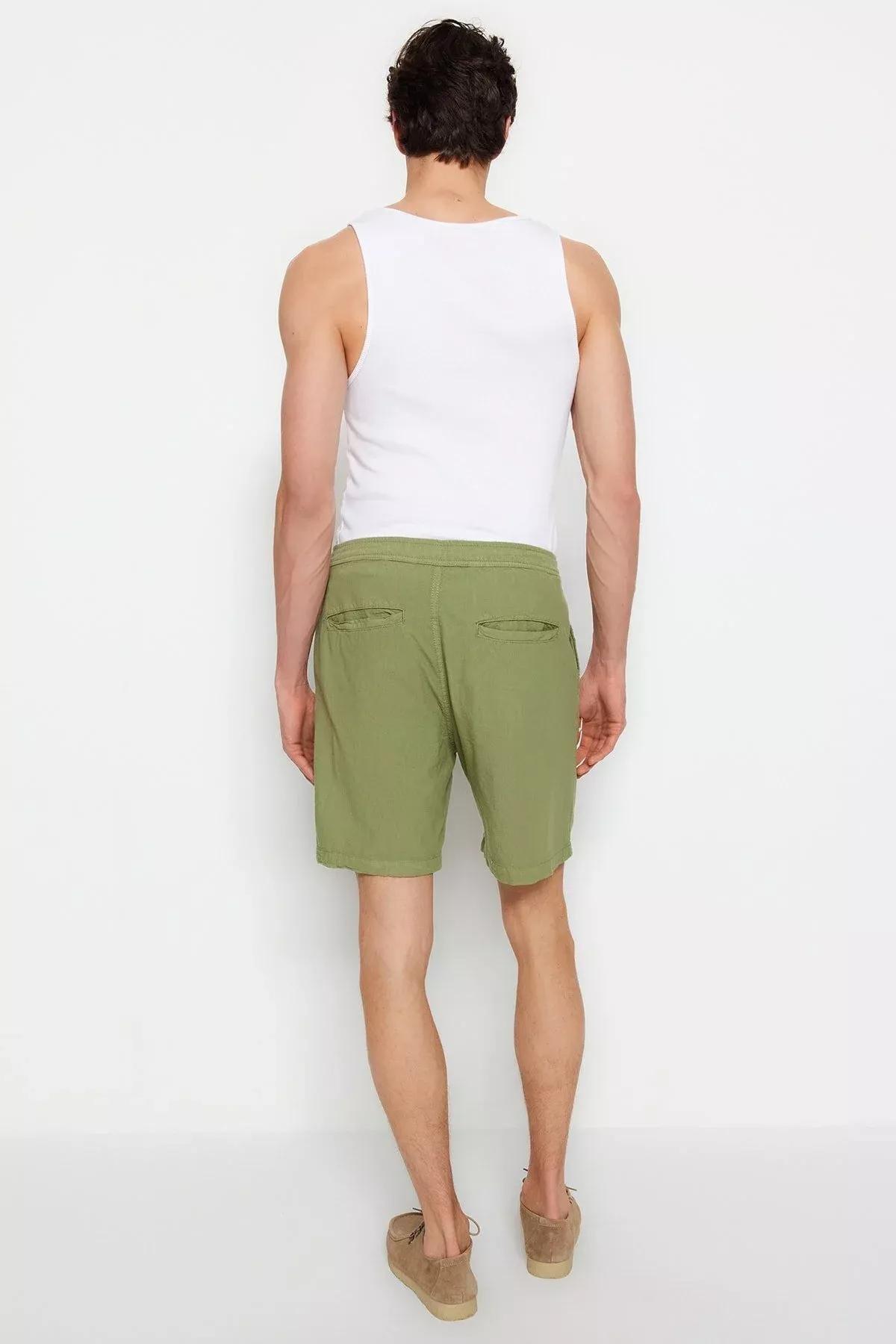Khaki Loose Mid Waist Shorts, , large image number 7
