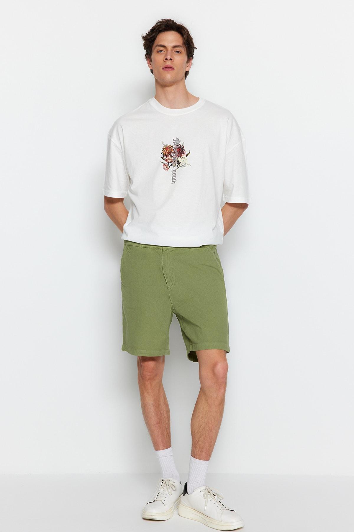 Khaki Loose Mid Waist Shorts, , large image number 8
