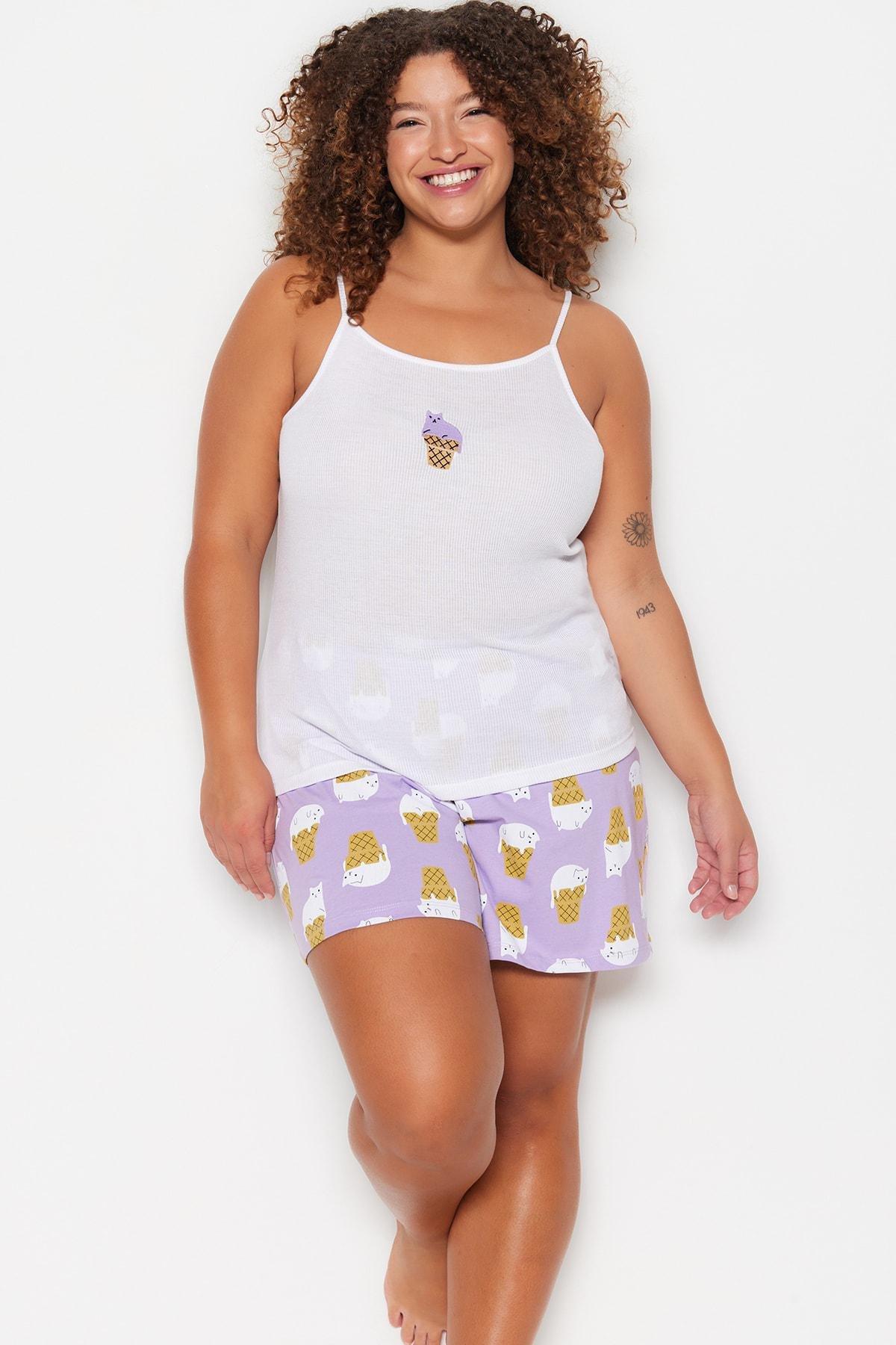 White Animal Print Plus Size Pajama Set, , large image number 0