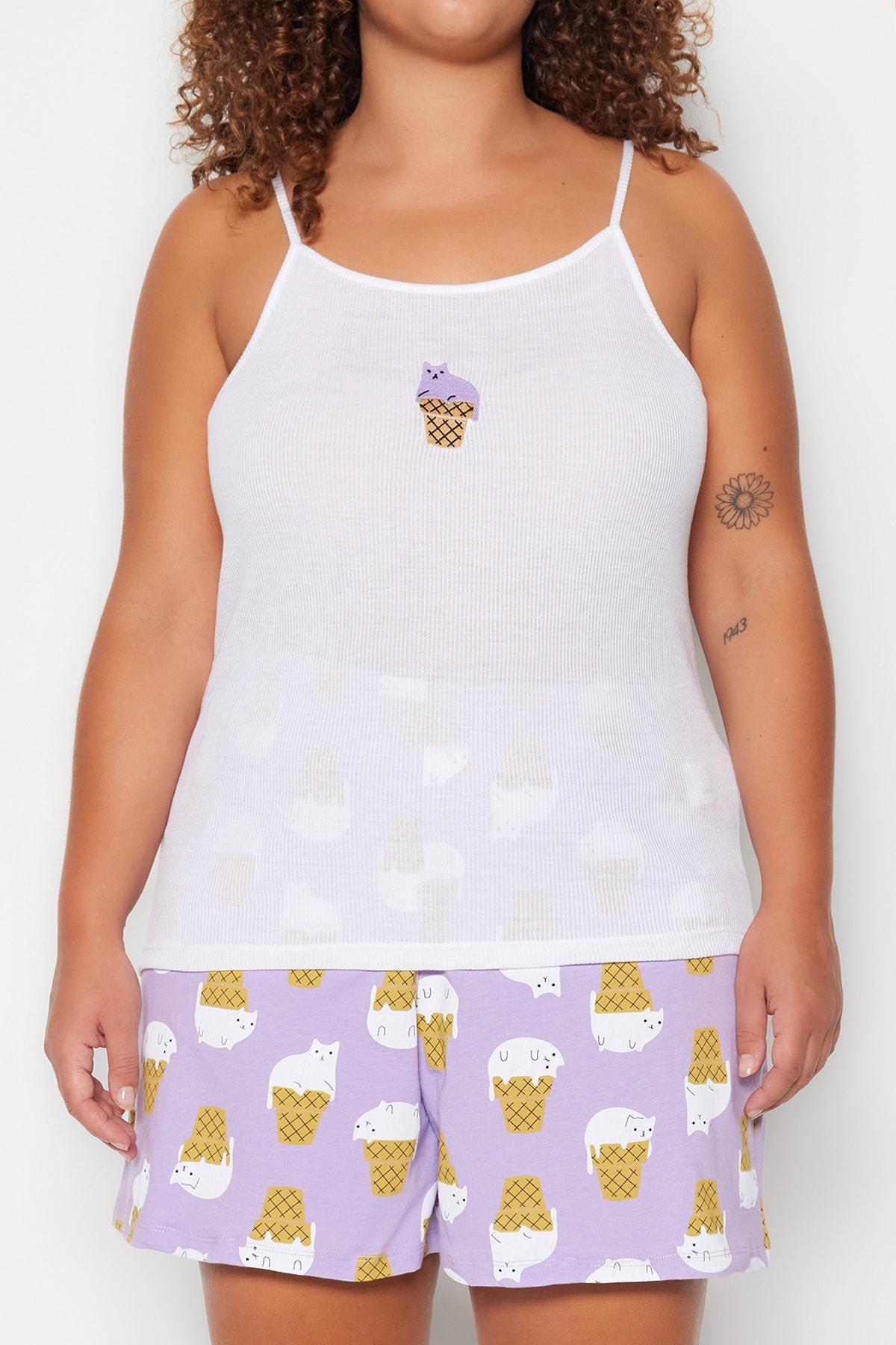 White Animal Print Plus Size Pajama Set, , large image number 2