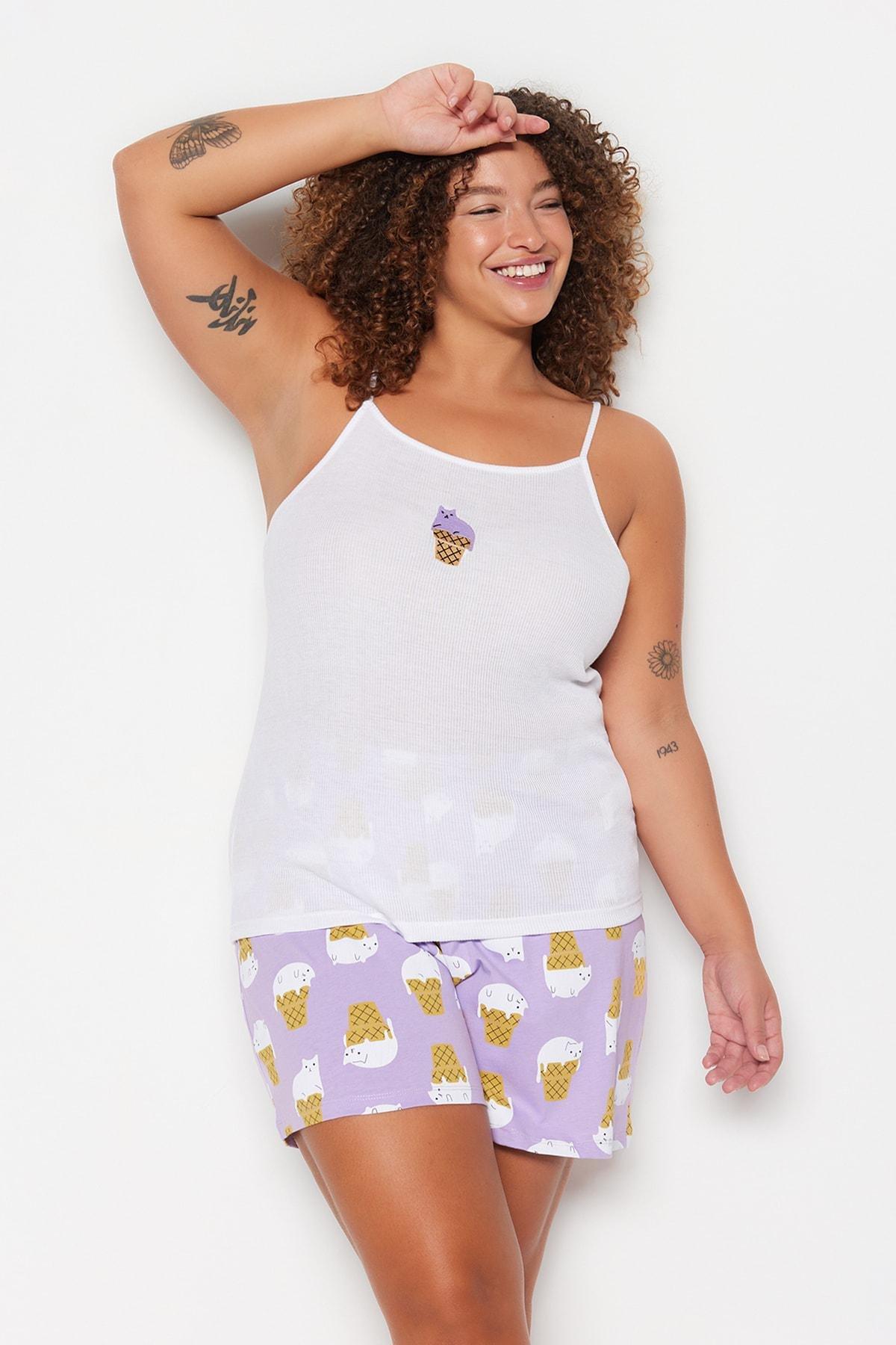 White Animal Print Plus Size Pajama Set, , large image number 4
