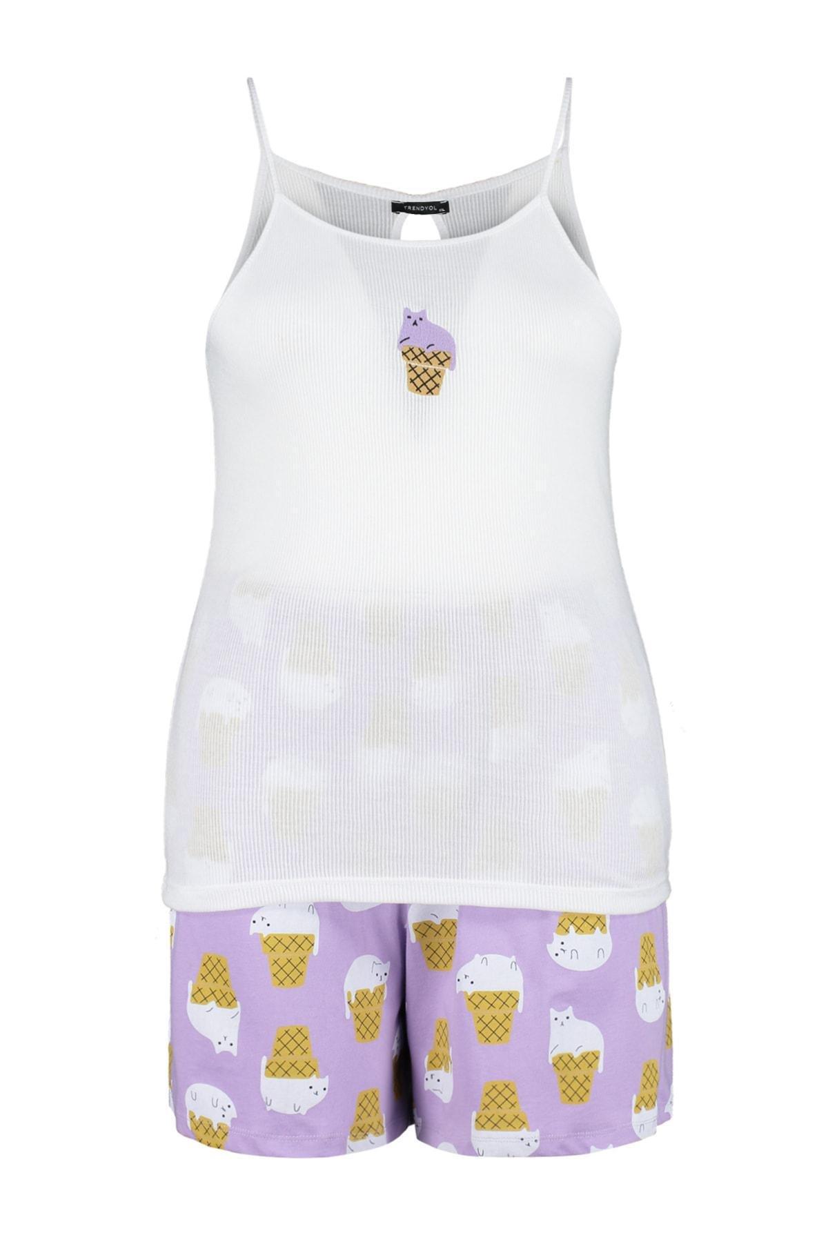 White Animal Print Plus Size Pajama Set, , large image number 6