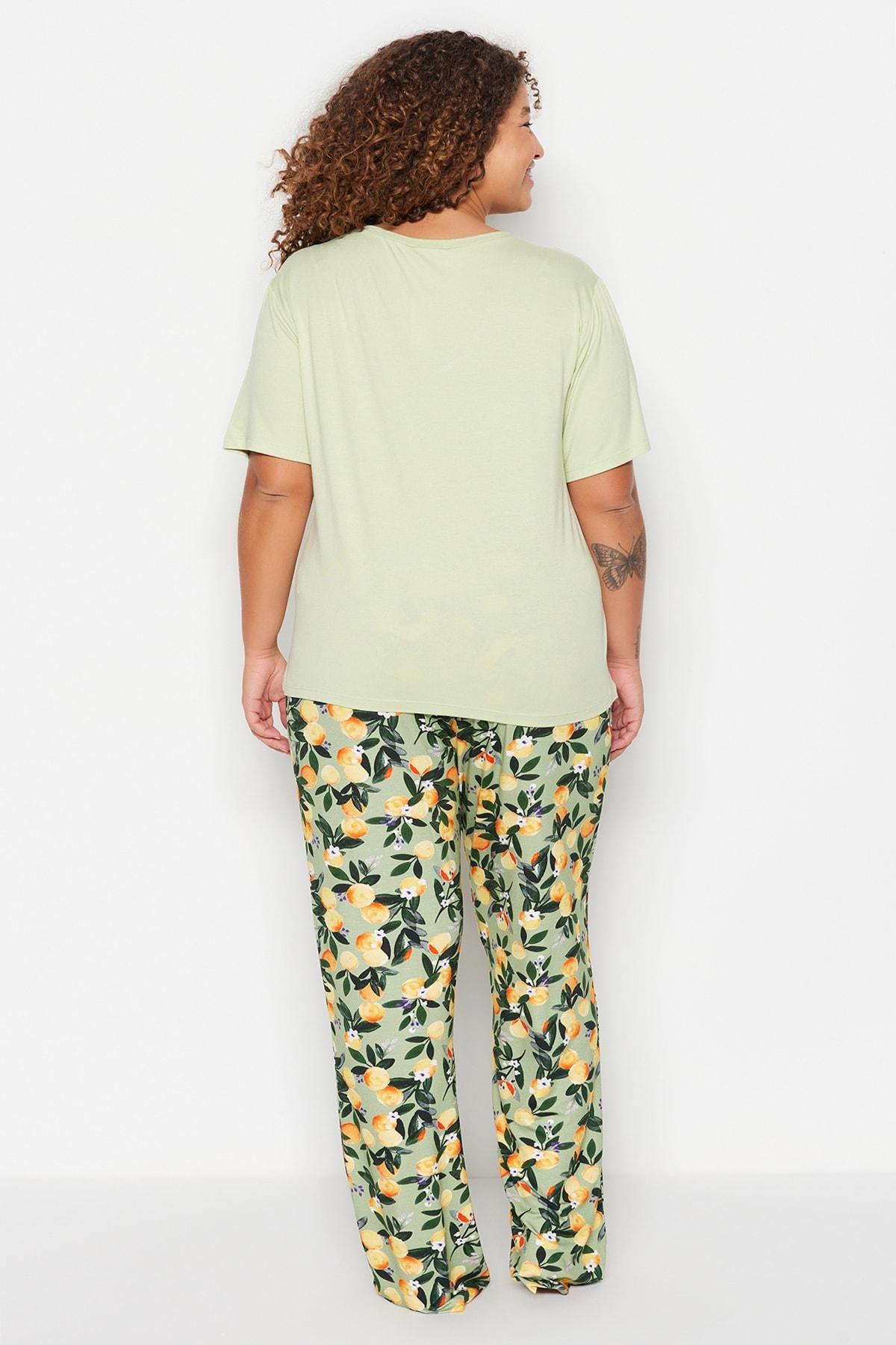 Green Crew Neck Plus Size Pyjama Set, Green, large image number 5