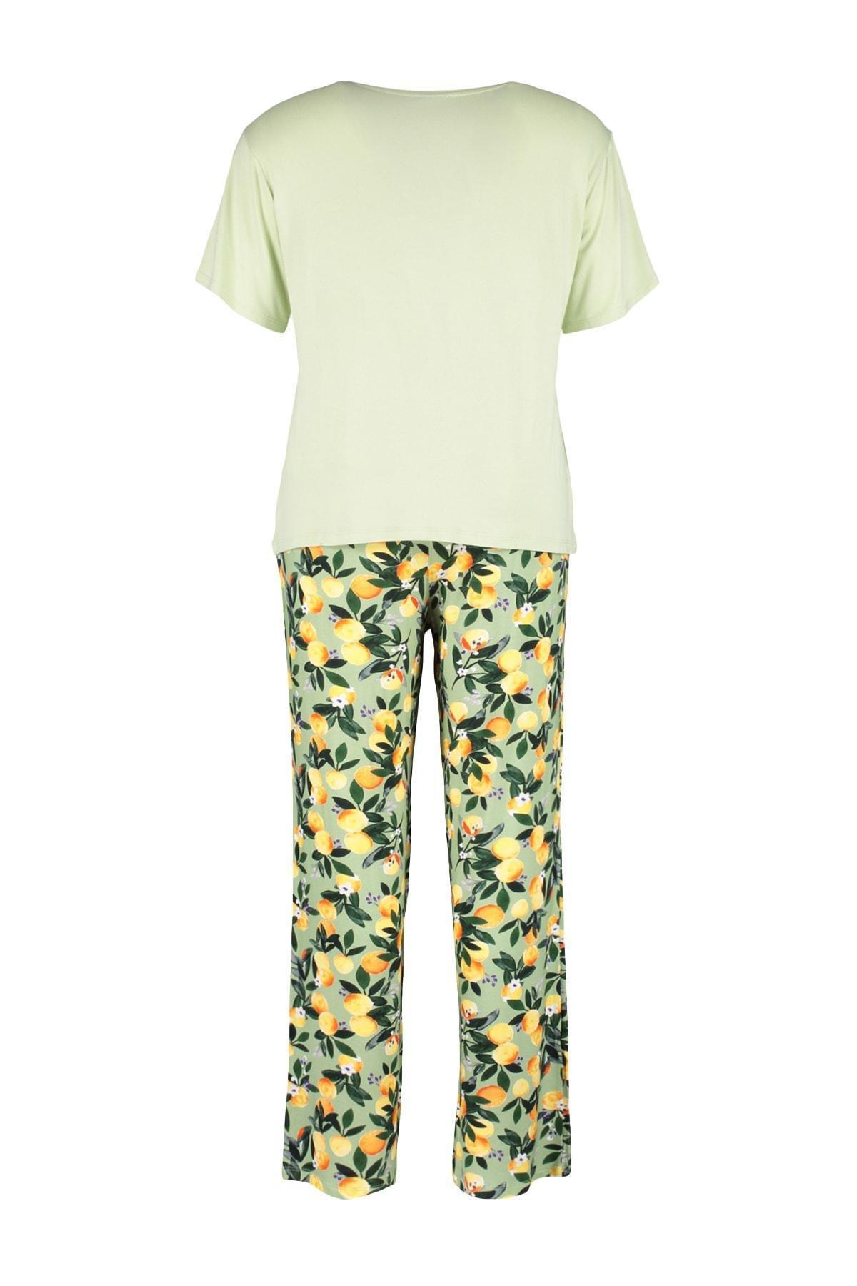 Green Crew Neck Plus Size Pyjama Set, Green, large image number 7