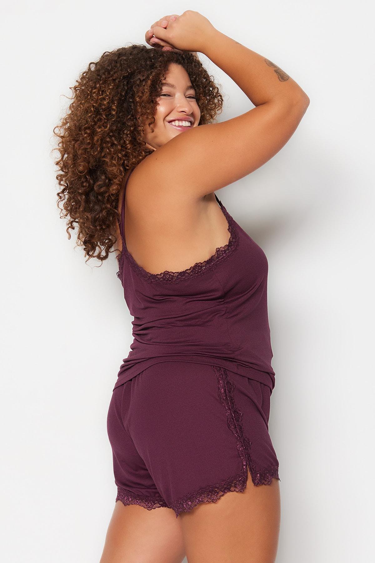 Burgundy V-Neck Plus Size Pajama Set, , large image number 1