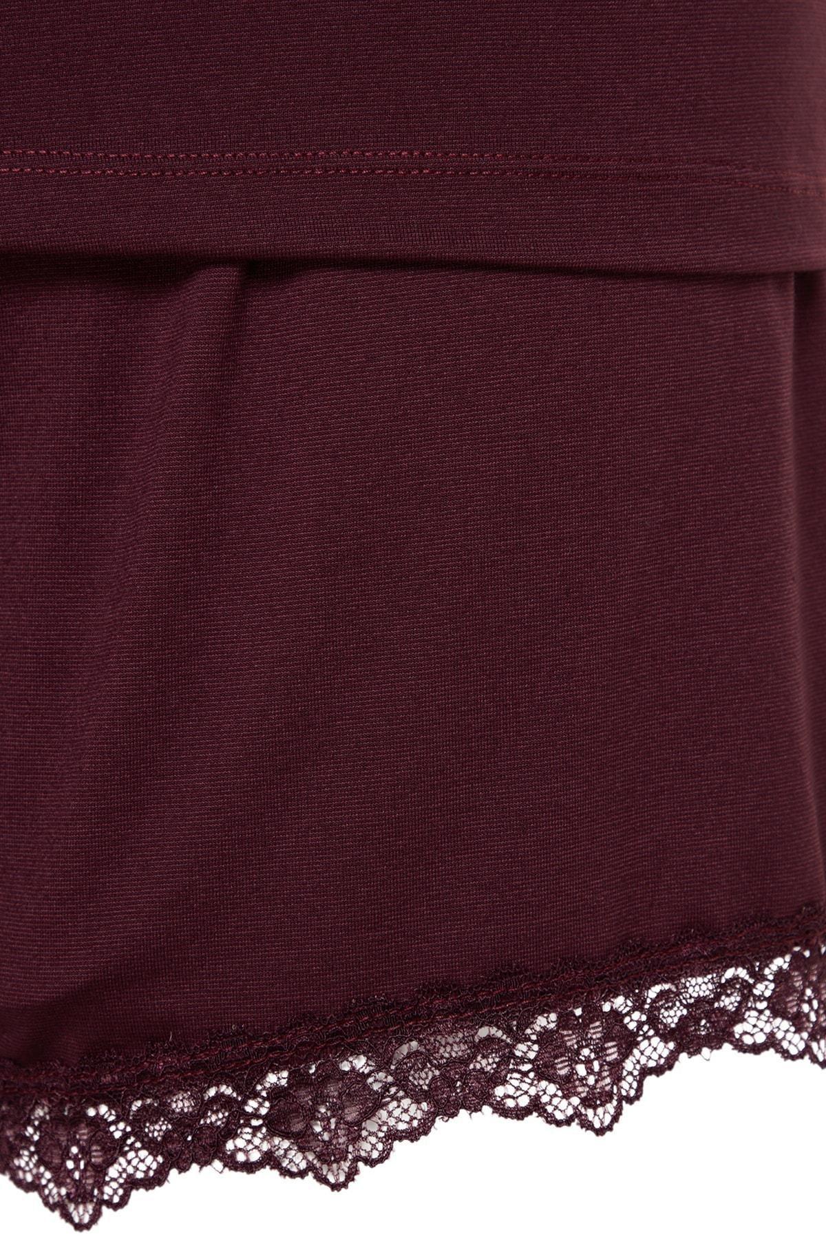 Burgundy V-Neck Plus Size Pajama Set, , large image number 5