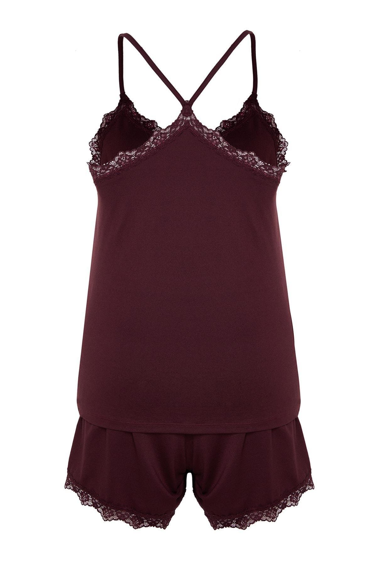 Burgundy V-Neck Plus Size Pajama Set, , large image number 6