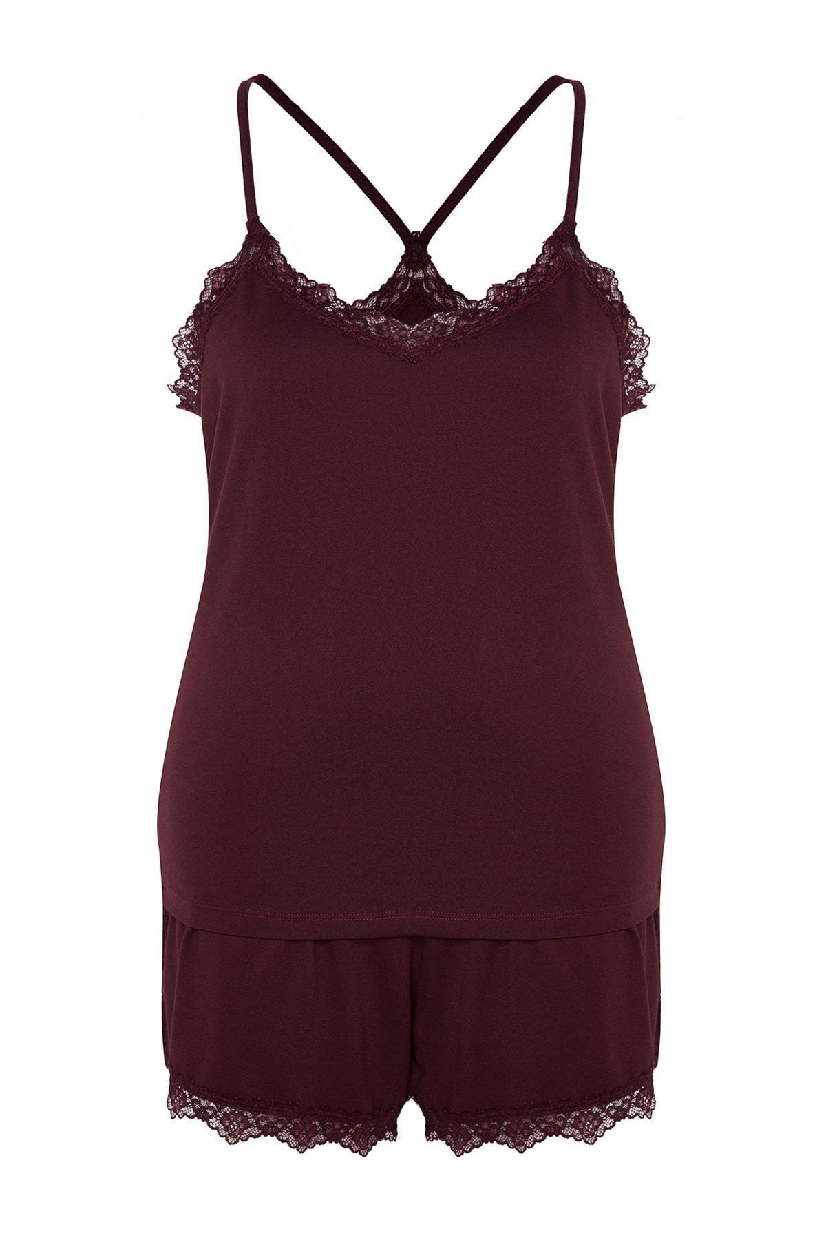 Burgundy V-Neck Plus Size Pajama Set, , large image number 7