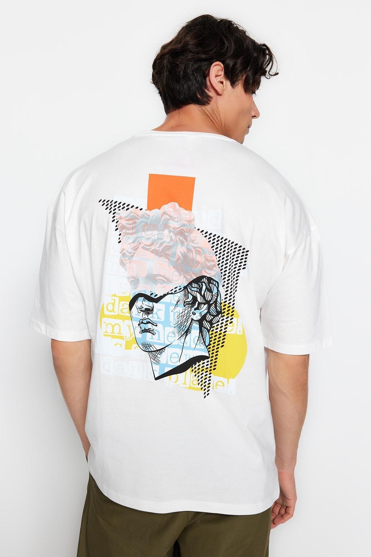 Cream Printed Oversize T-Shirt, , large image number 0