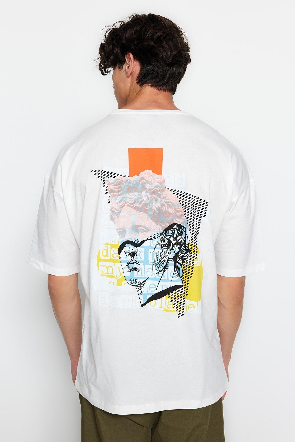 Cream Printed Oversize T-Shirt, , large image number 1