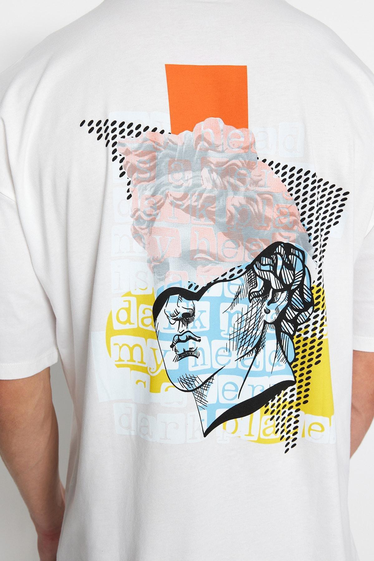Cream Printed Oversize T-Shirt, , large image number 4