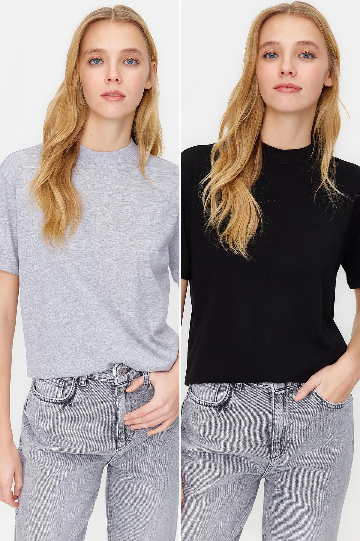 Multicolour Stand-Up Collar T-Shirt, Set Of 2, , large image number 1
