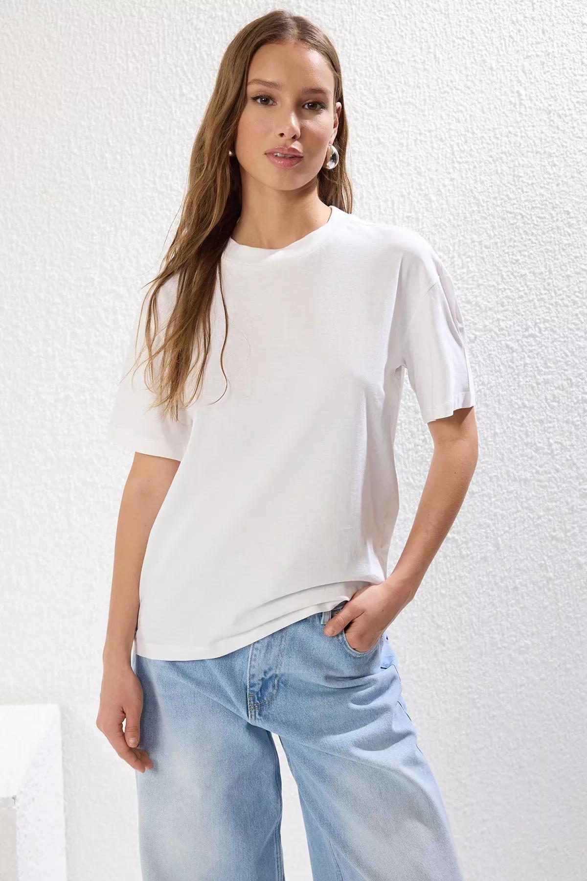 Beige-Blue Stand Collar T-Shirts, set of 2, Ecru-Blue, large image number 3