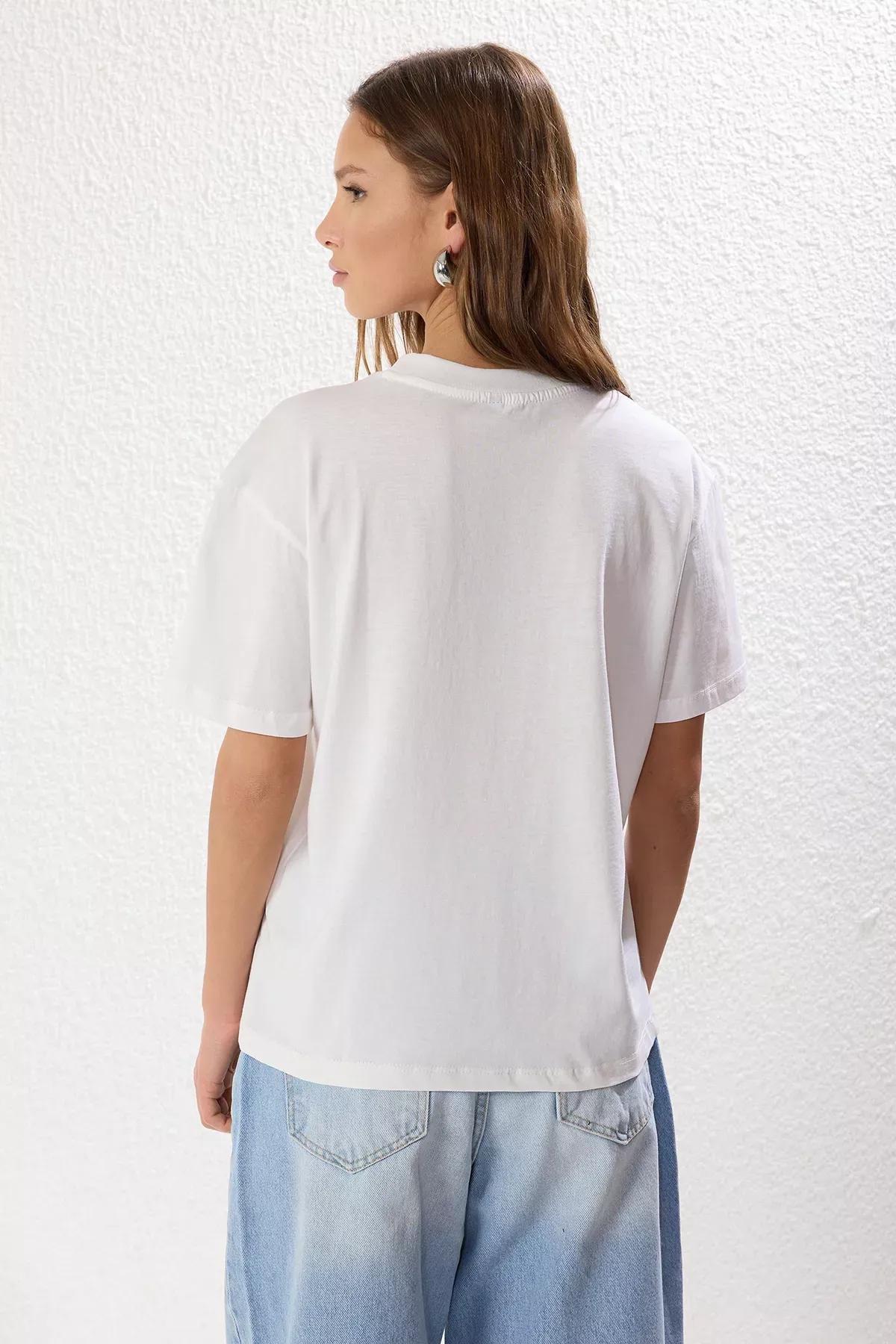 Beige-Blue Stand Collar T-Shirts, set of 2, Ecru-Blue, large image number 5