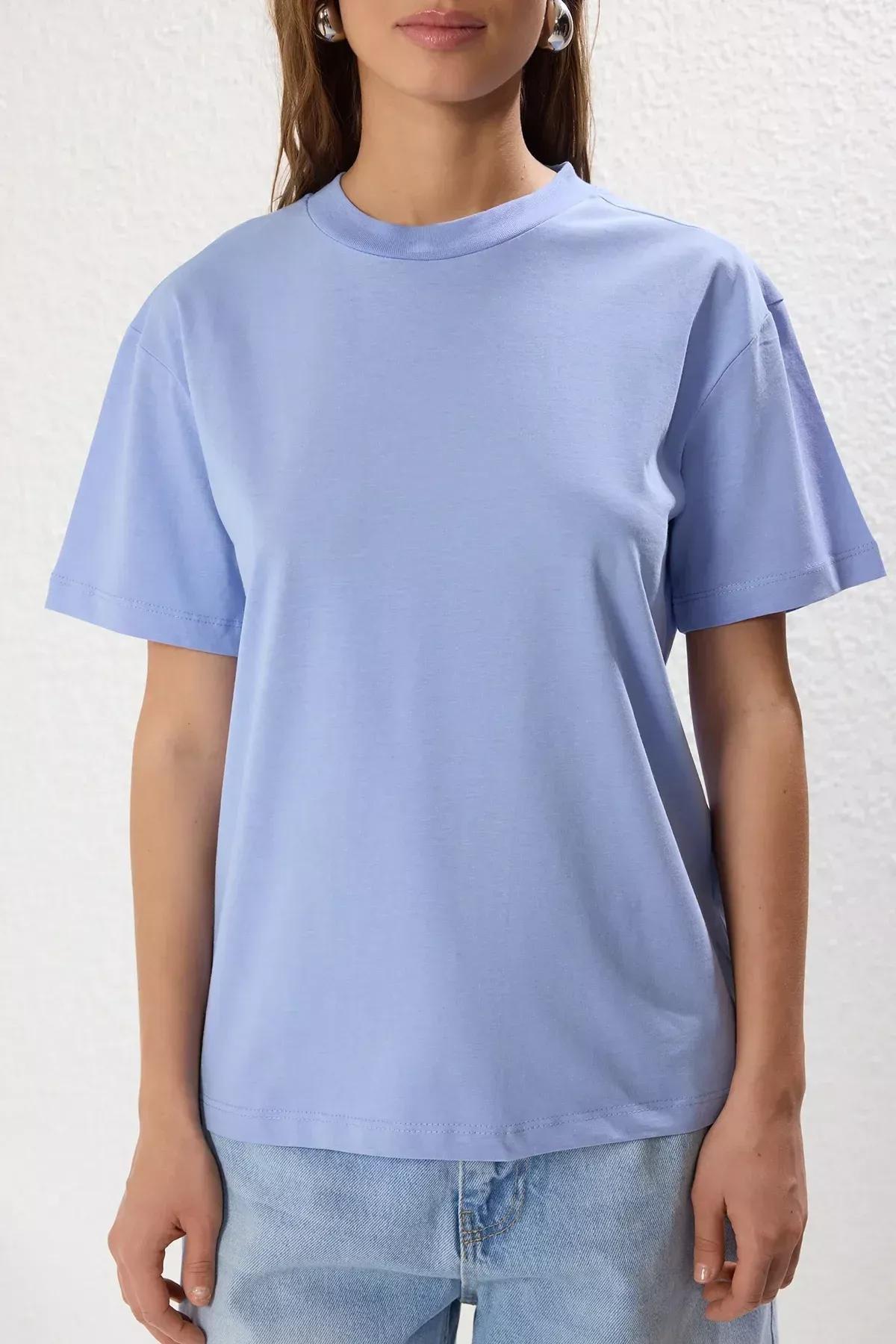 Beige-Blue Stand Collar T-Shirts, set of 2, Ecru-Blue, large image number 7