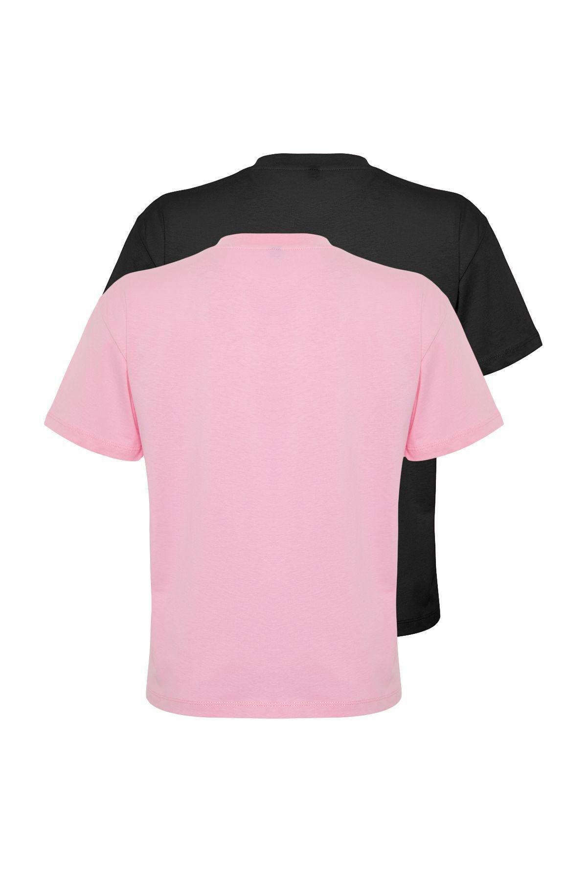 Pink-Black High Neck T-Shirts, set of 2, , large image number 5