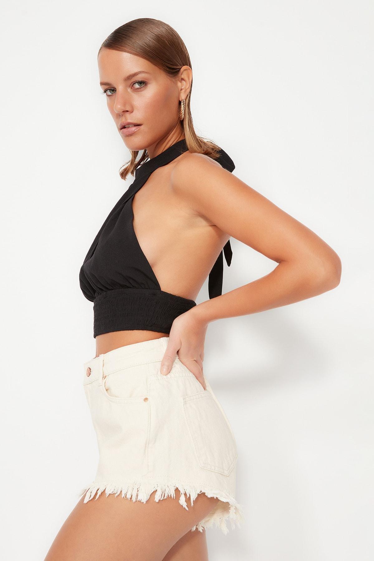 Cream High Waist Straight Shorts, , large image number 2