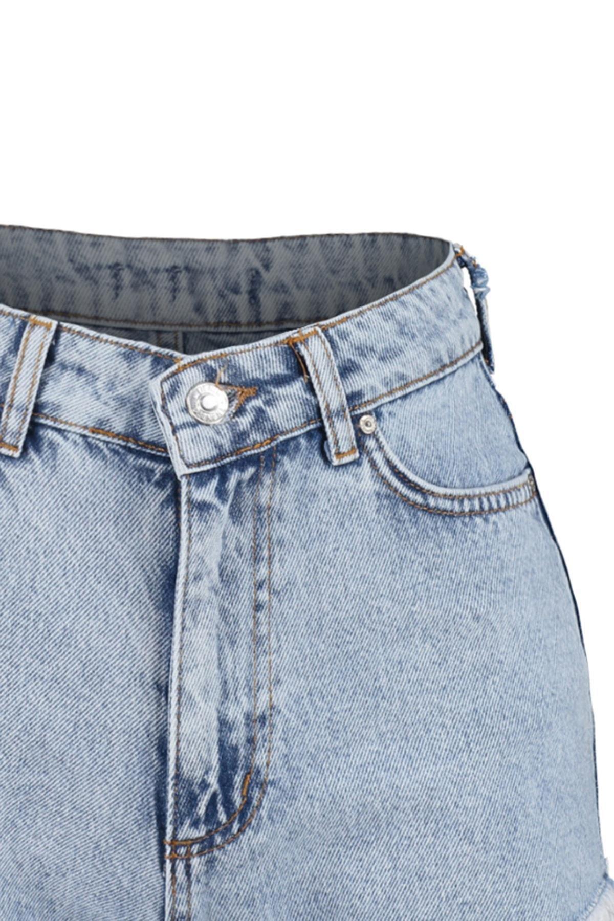 Blue High Waist Straight Shorts, , large image number 6