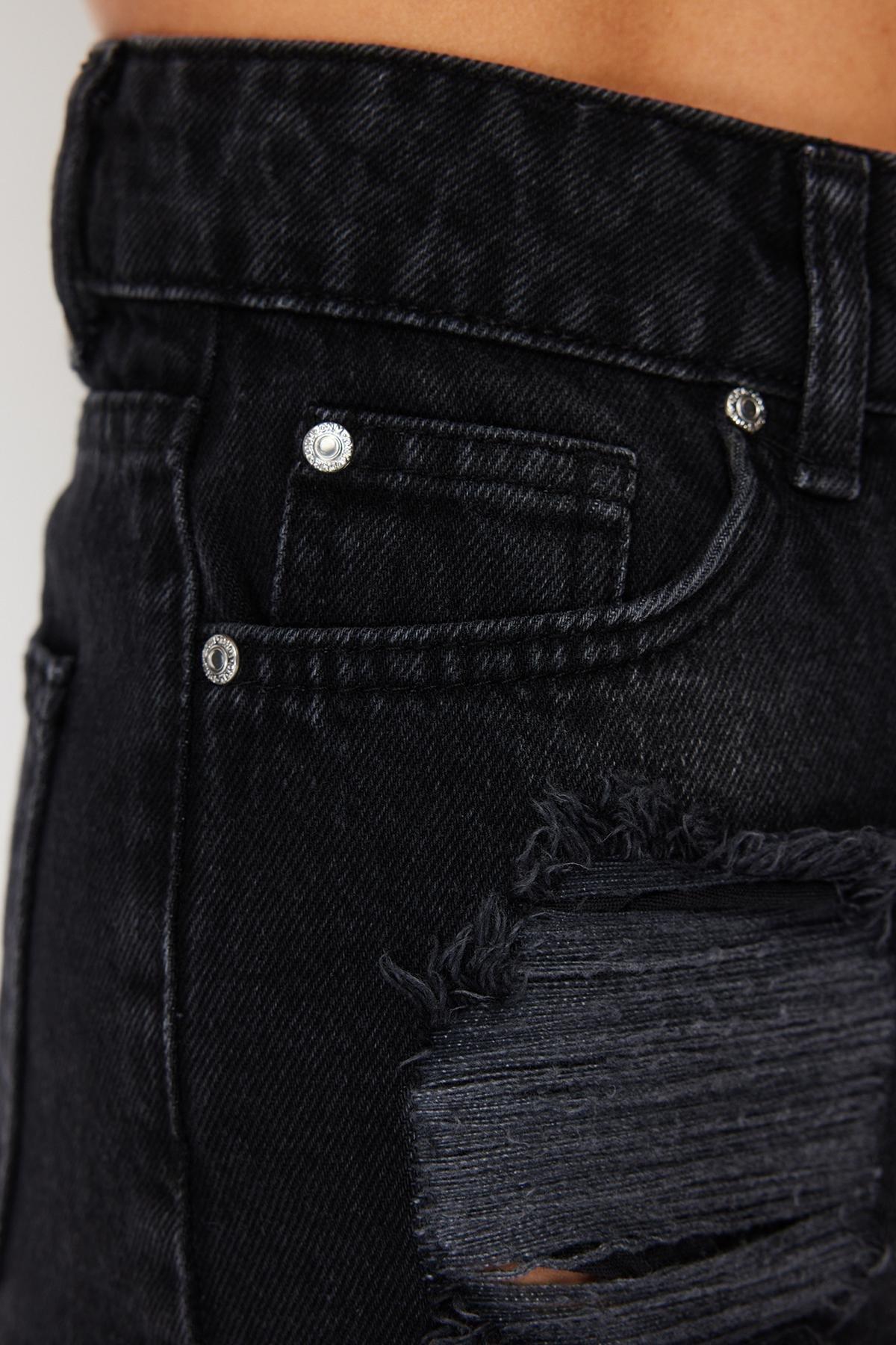 Black Ripped Denim Cotton Shorts, , large image number 4