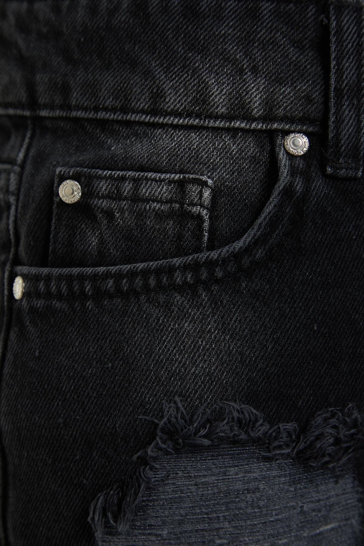 Black Ripped Denim Cotton Shorts, , large image number 6