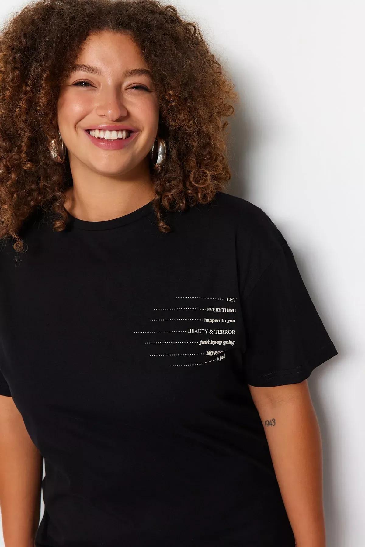 Black Printed Plus Size Dress, Black, medium