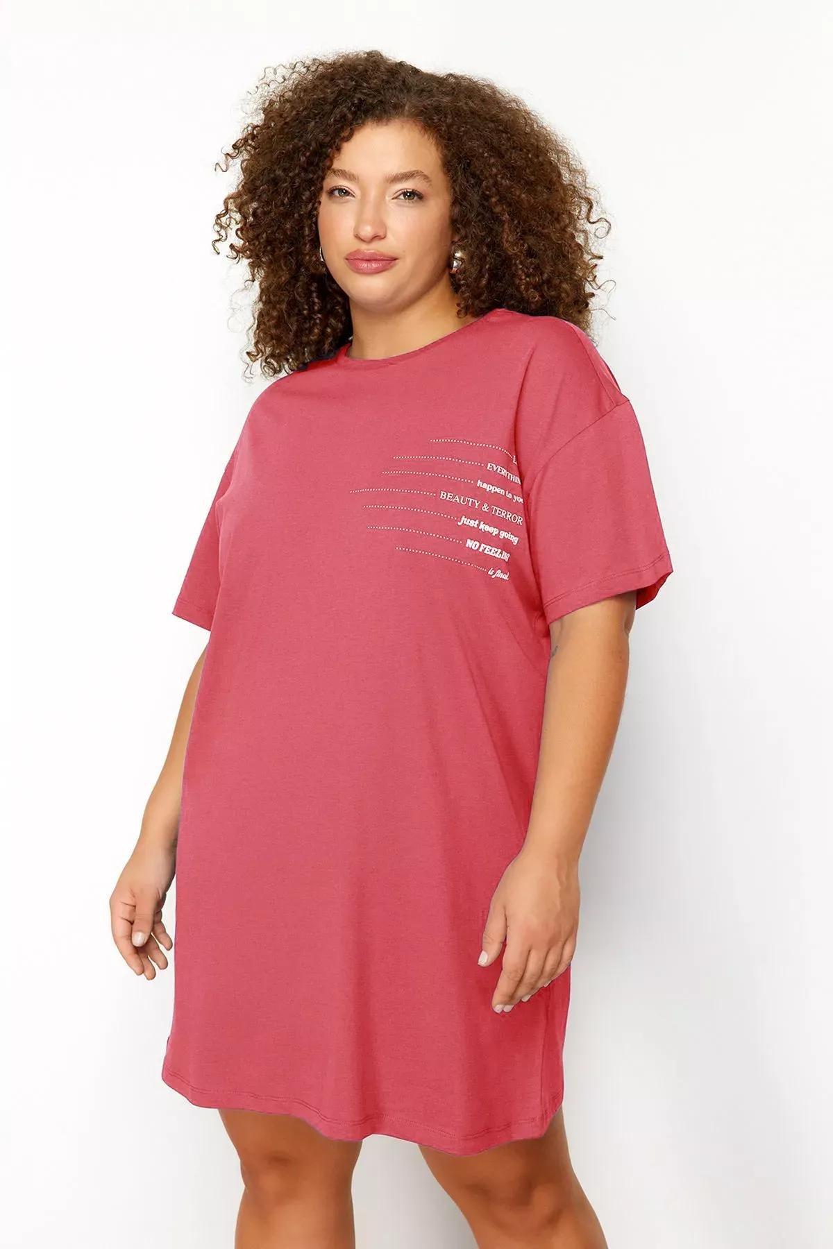 Pink Slogan Cotton T-Shirt Dress, C101_7329, large image number 0