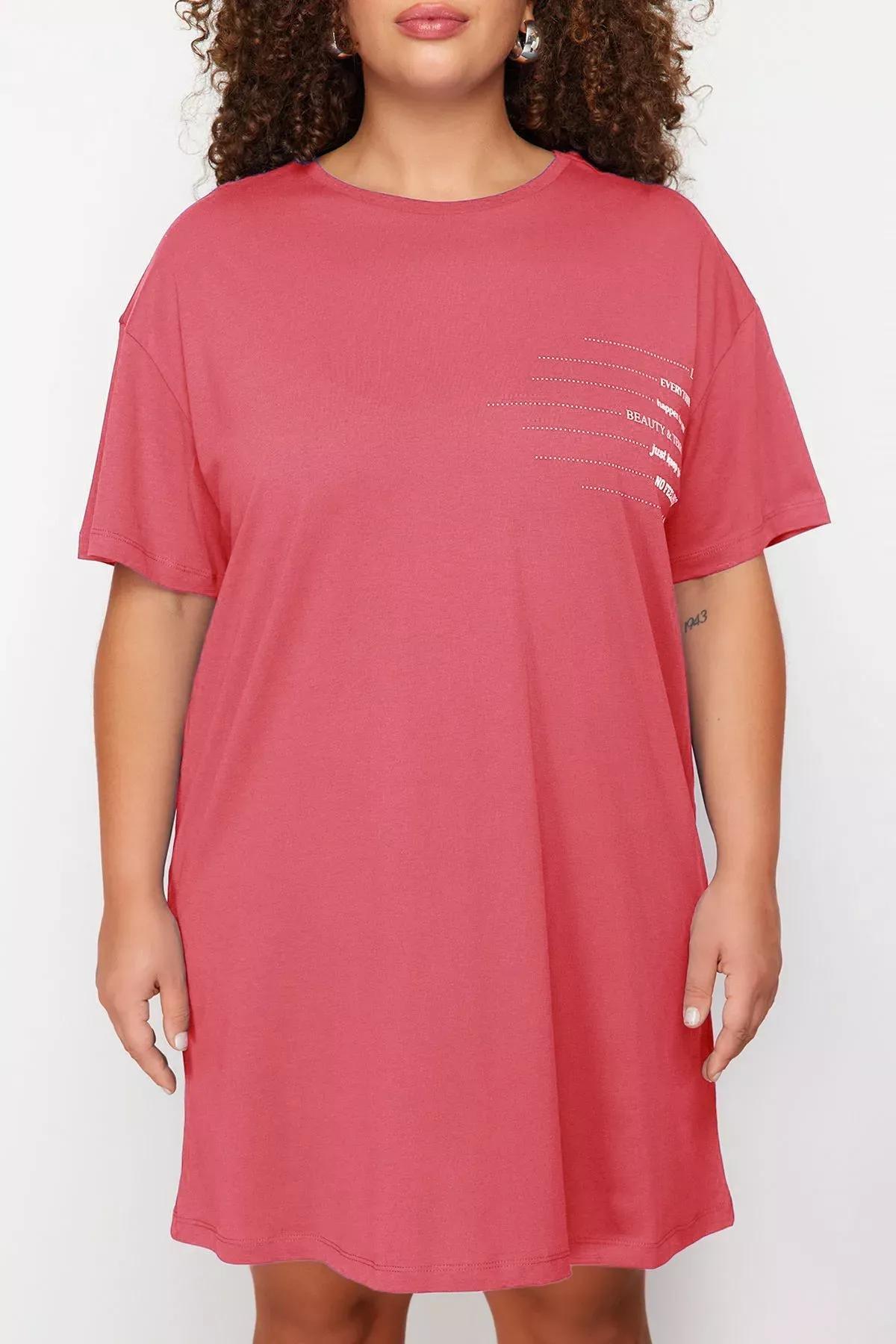 Pink Slogan Cotton T-Shirt Dress, C101_7329, large image number 2