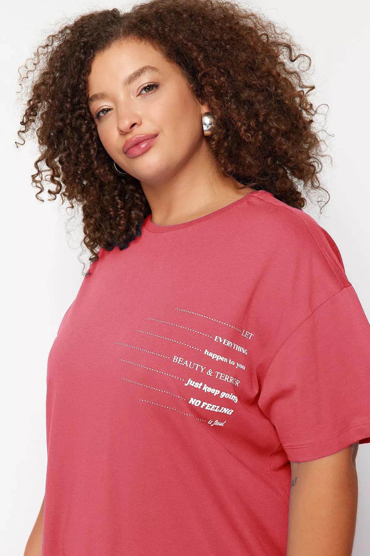 Pink Slogan Cotton T-Shirt Dress, C101_7329, large image number 3