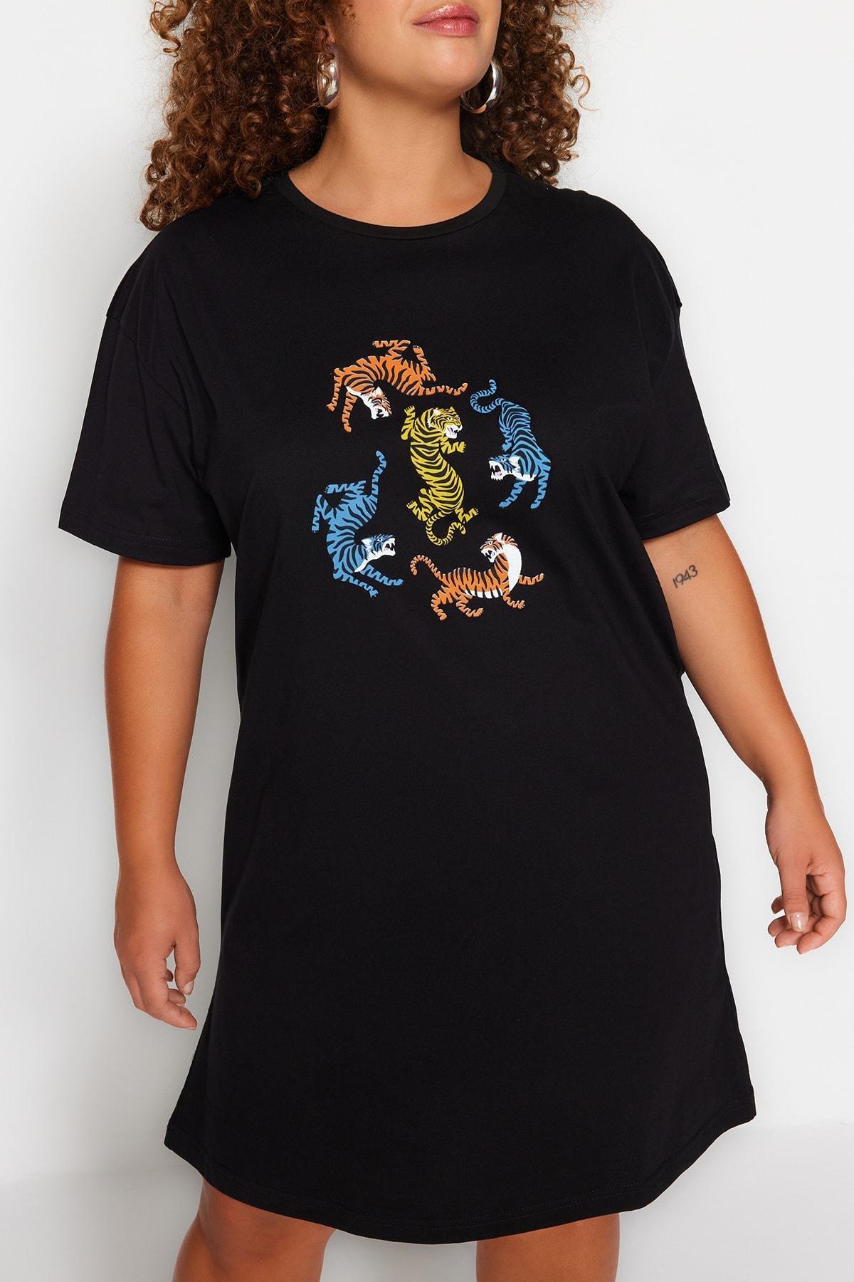 Black Printed Plus Size Dress, , large image number 2