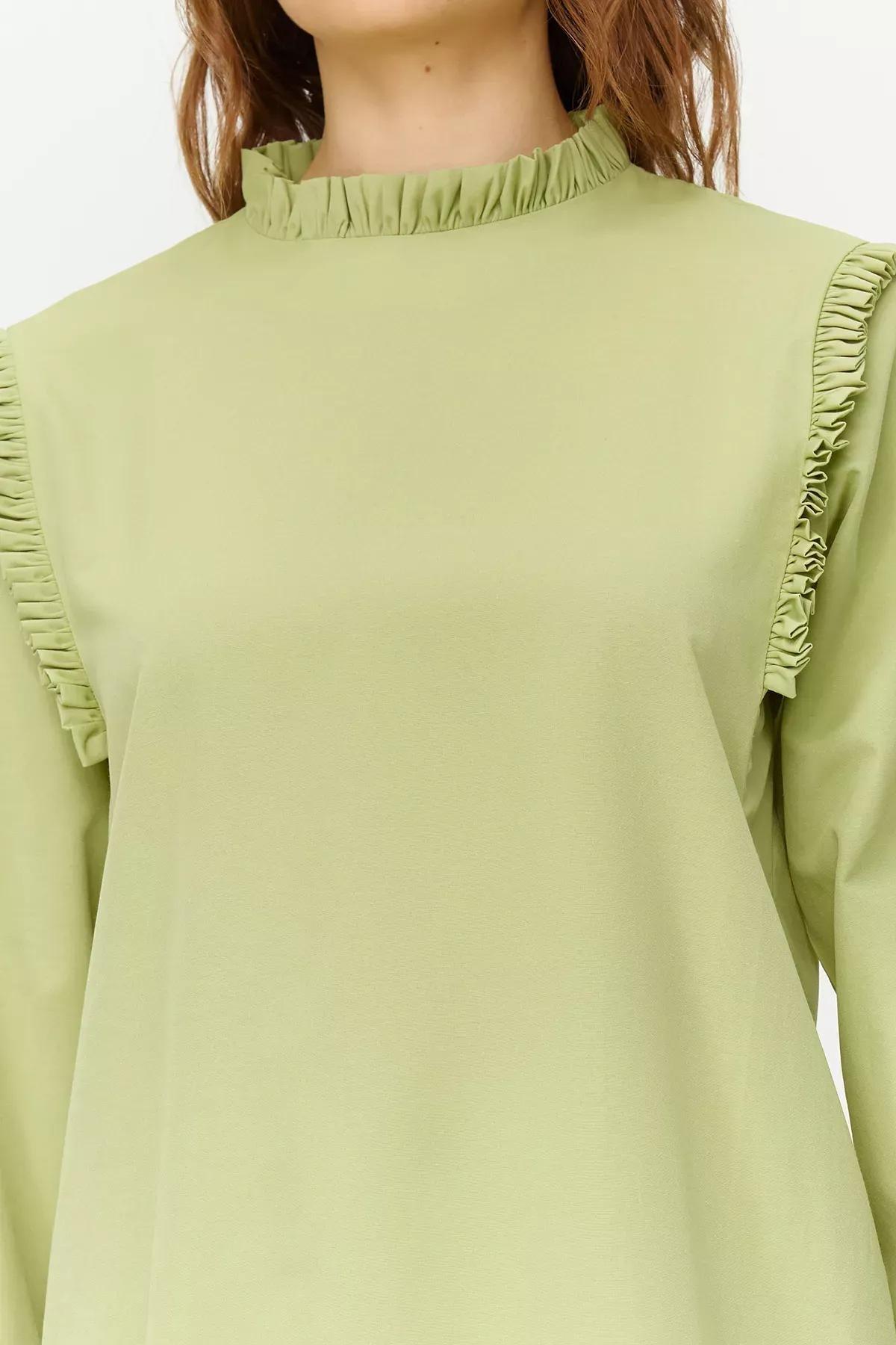Green Ruffle Woven Cotton Tunic, Green, large image number 3